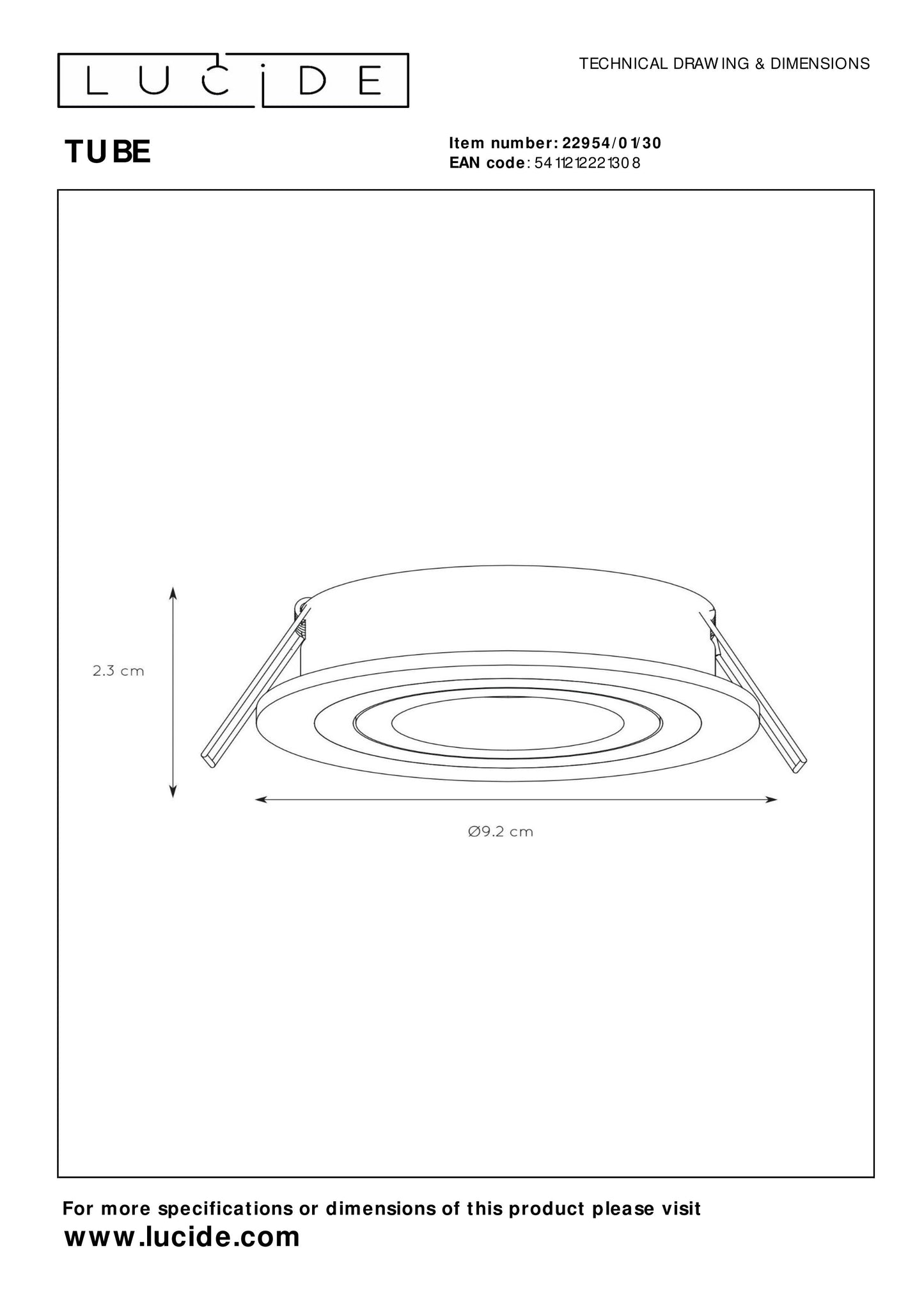 Lucide TUBE - Recessed spotlight - Ø 9,2 cm - 1xGU10 - Black