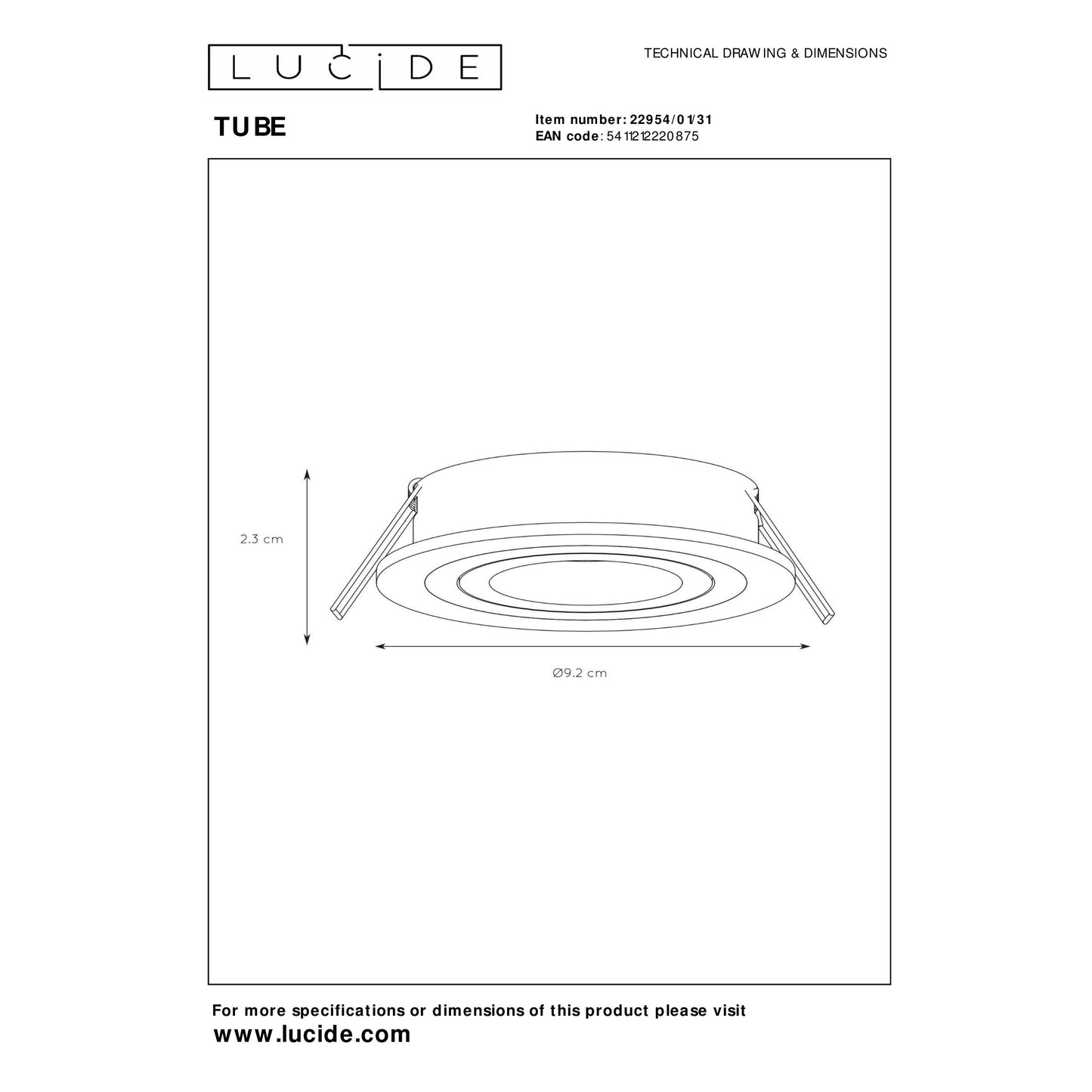 Lucide TUBE - Recessed spotlight - Ø 9,2 cm - 1xGU10 - White