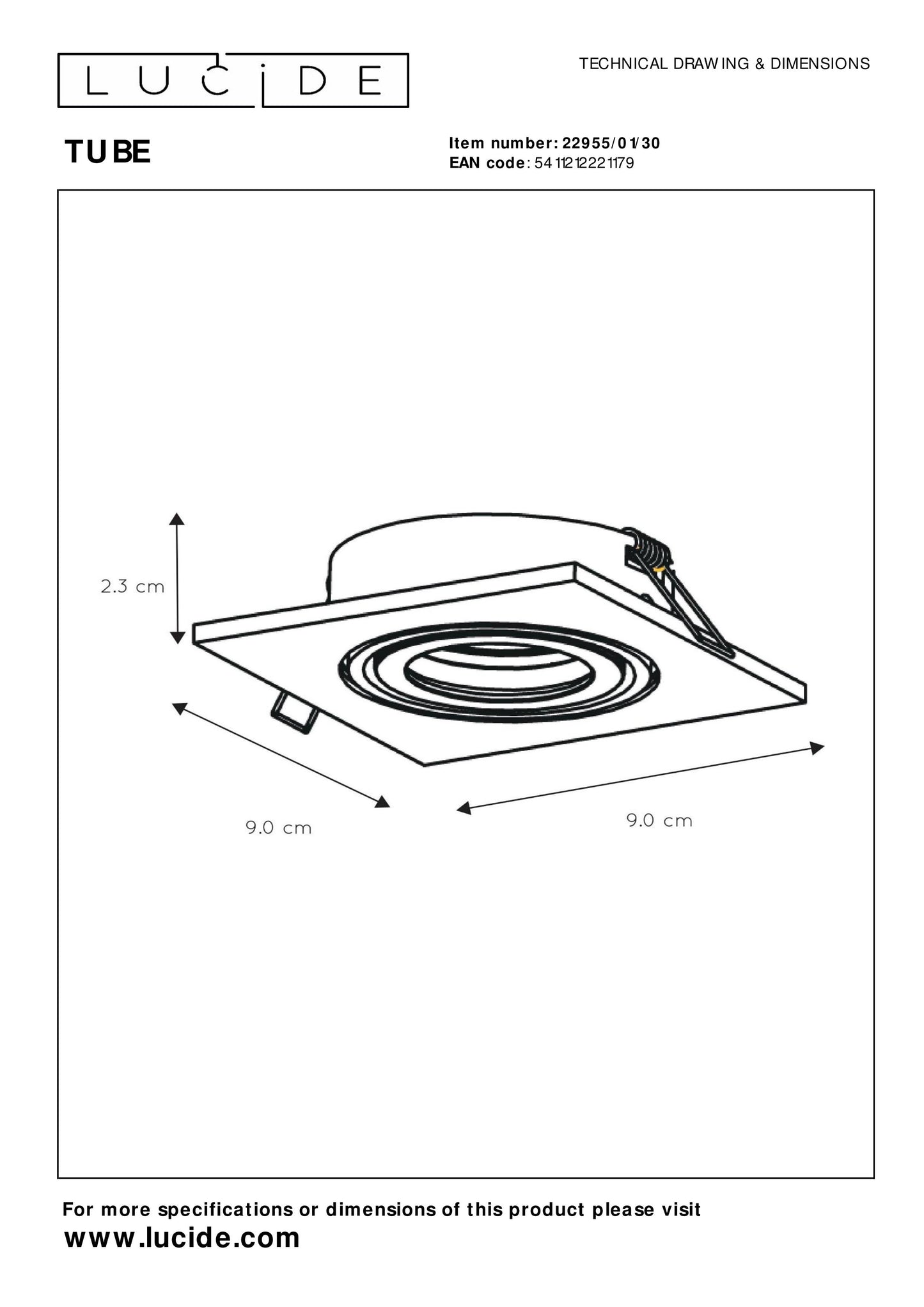 Lucide TUBE - Recessed spotlight - 1xGU10 - Black