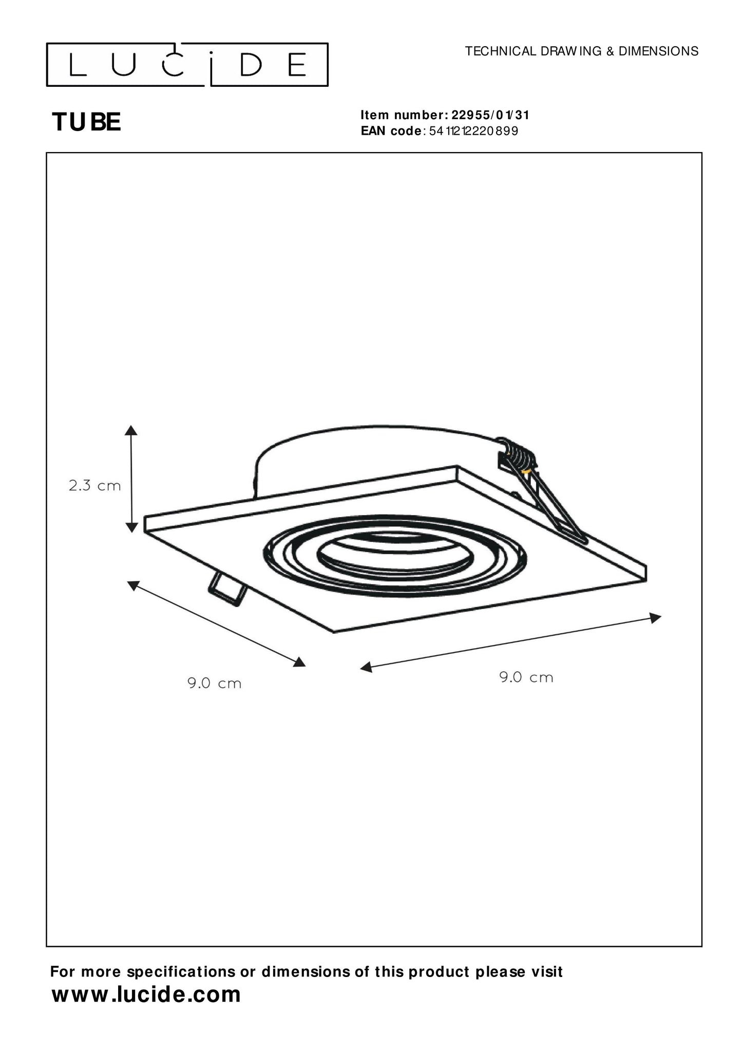 Lucide TUBE - Recessed spotlight - 1xGU10 - White