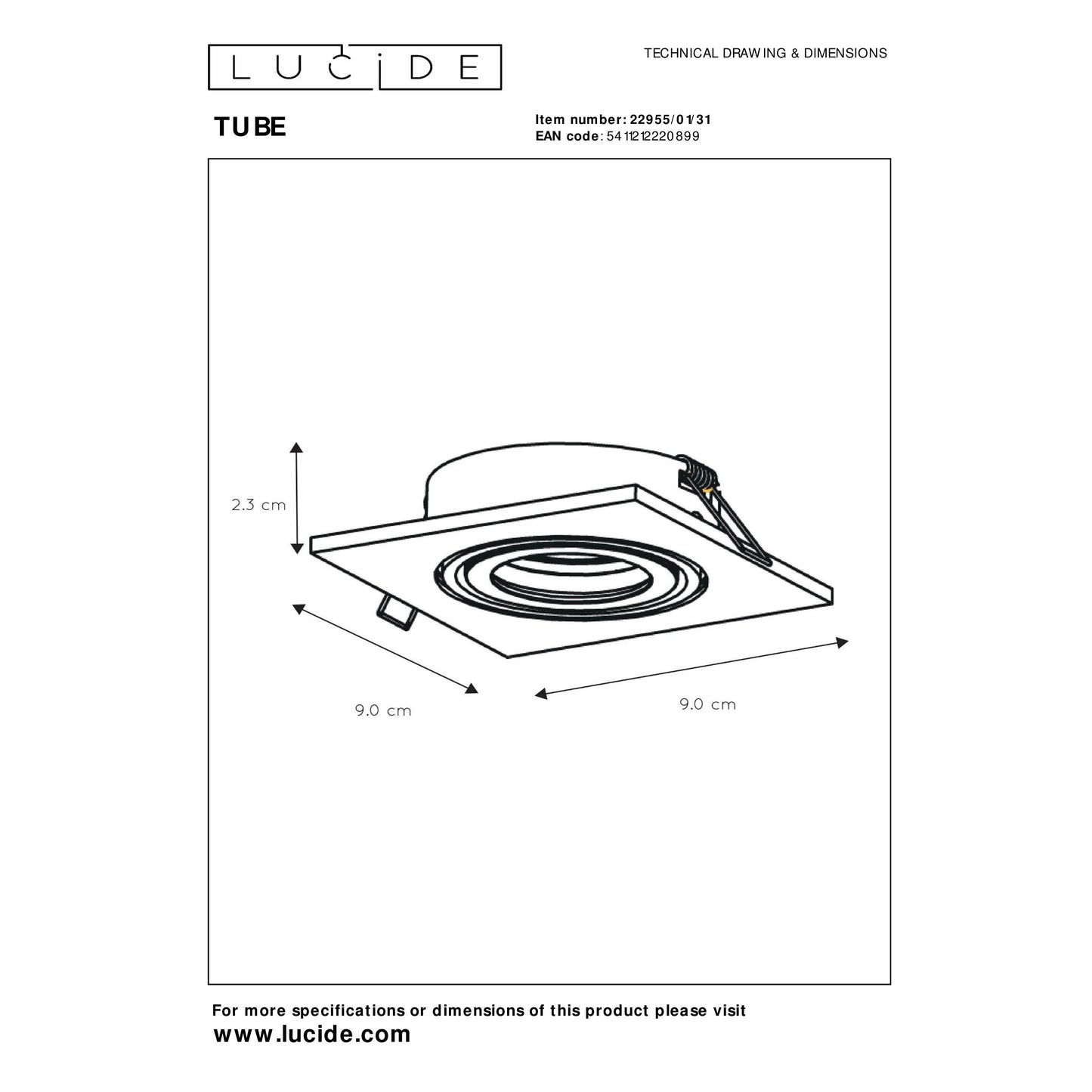 Lucide TUBE - Recessed spotlight - 1xGU10 - White