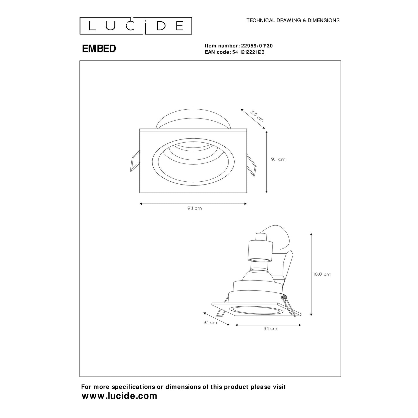 Lucide EMBED - Recessed spotlight - 1xGU10 - Black