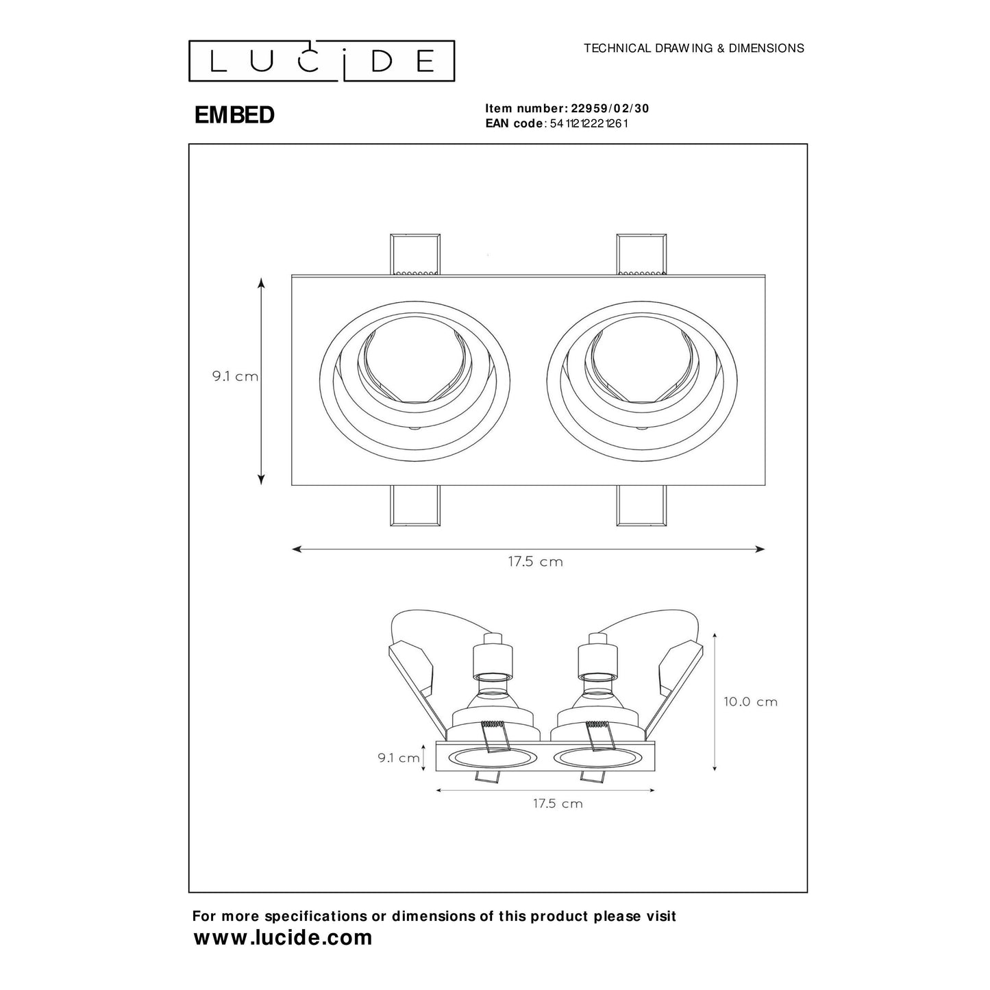 Lucide EMBED - Recessed spotlight - 2xGU10 - Black