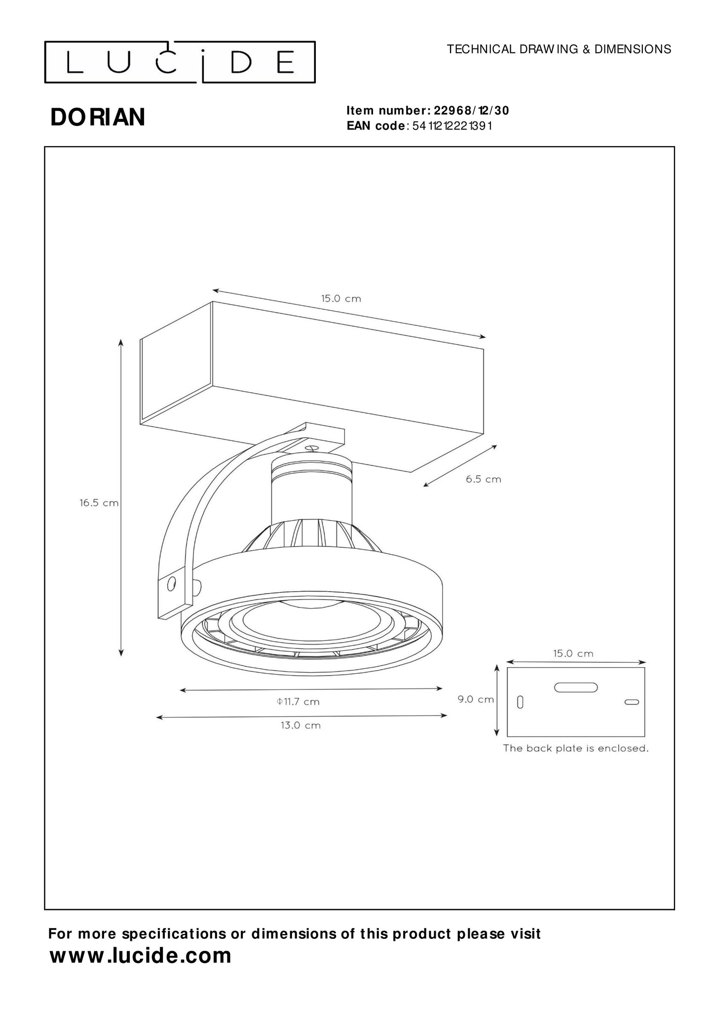 Lucide DORIAN - Ceiling spotlight - LED Dim to warm - GU10 (ES111) - 1x12W 2200K/3000K - Black