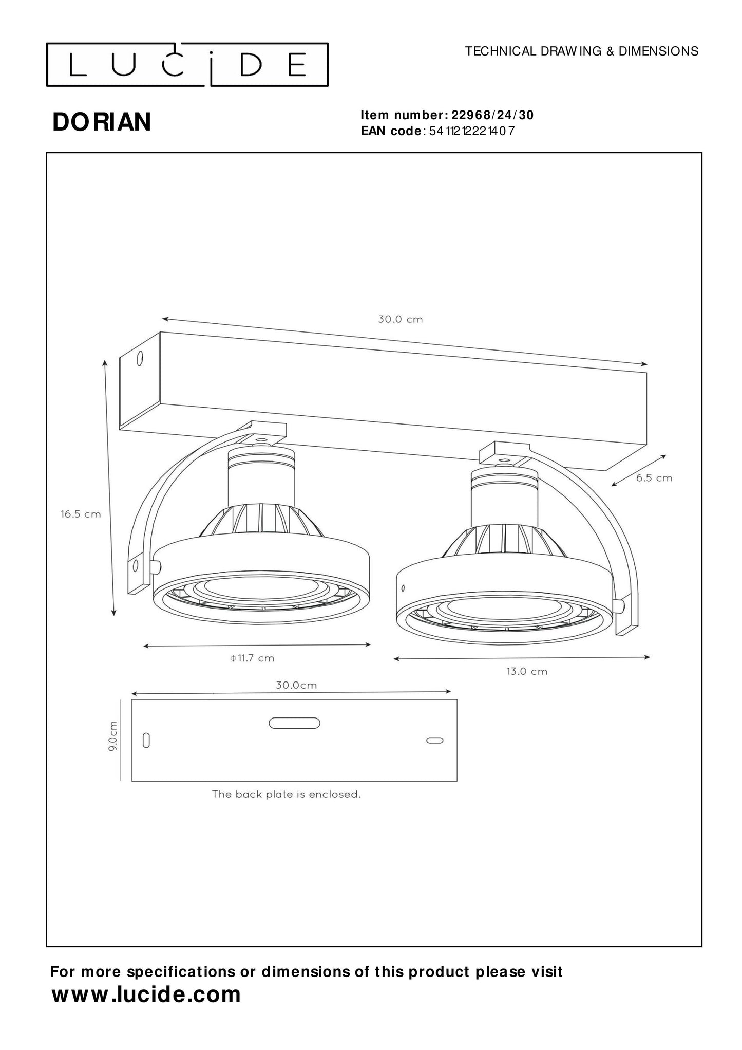 Lucide DORIAN - Ceiling spotlight - LED Dim to warm - GU10 (ES111) - 2x12W 2200K/3000K - Black