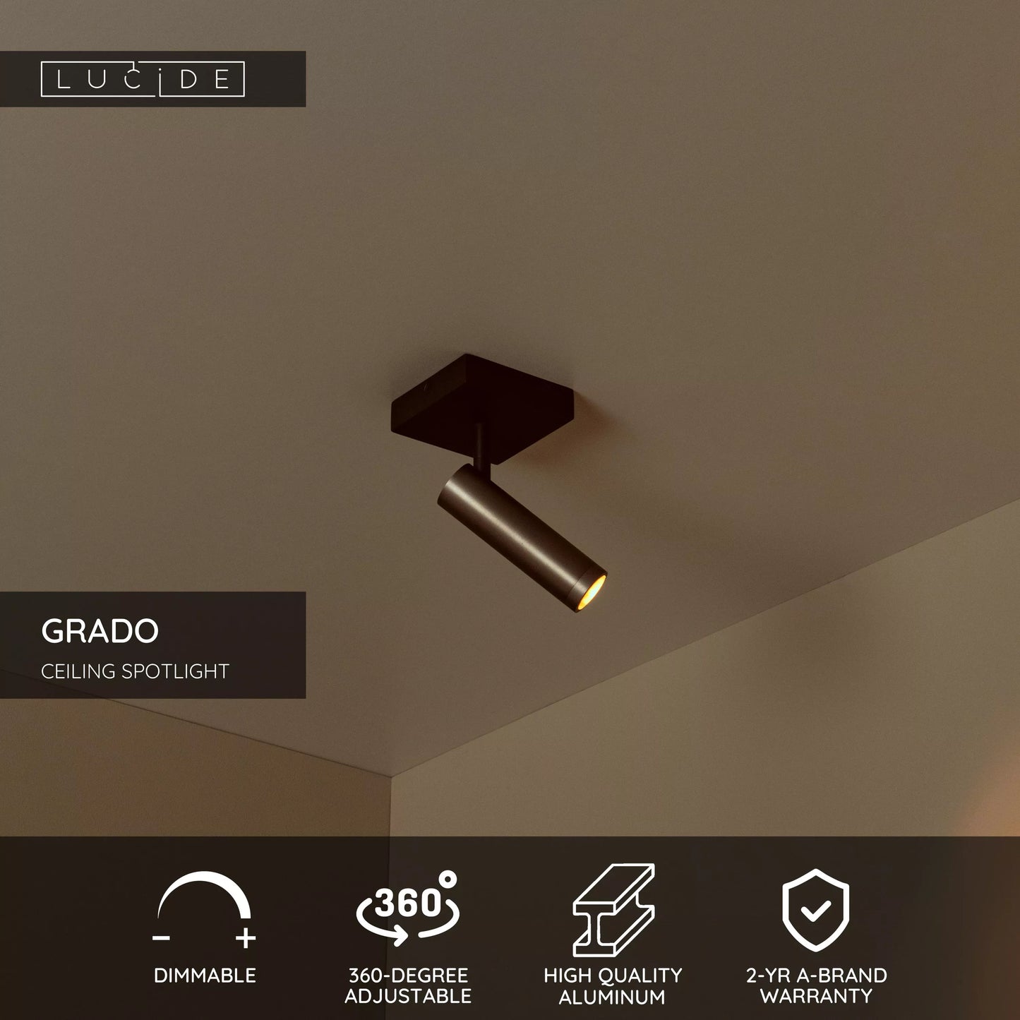 Lucide GRADO - Ceiling spotlight - 1xGU10 (MR11) - Grey iron