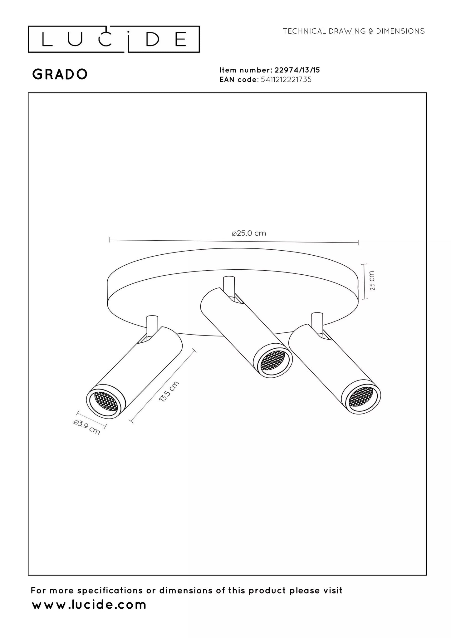Lucide GRADO - Ceiling spotlight - Ø 25 cm - 3xGU10 (MR11) - Grey iron
