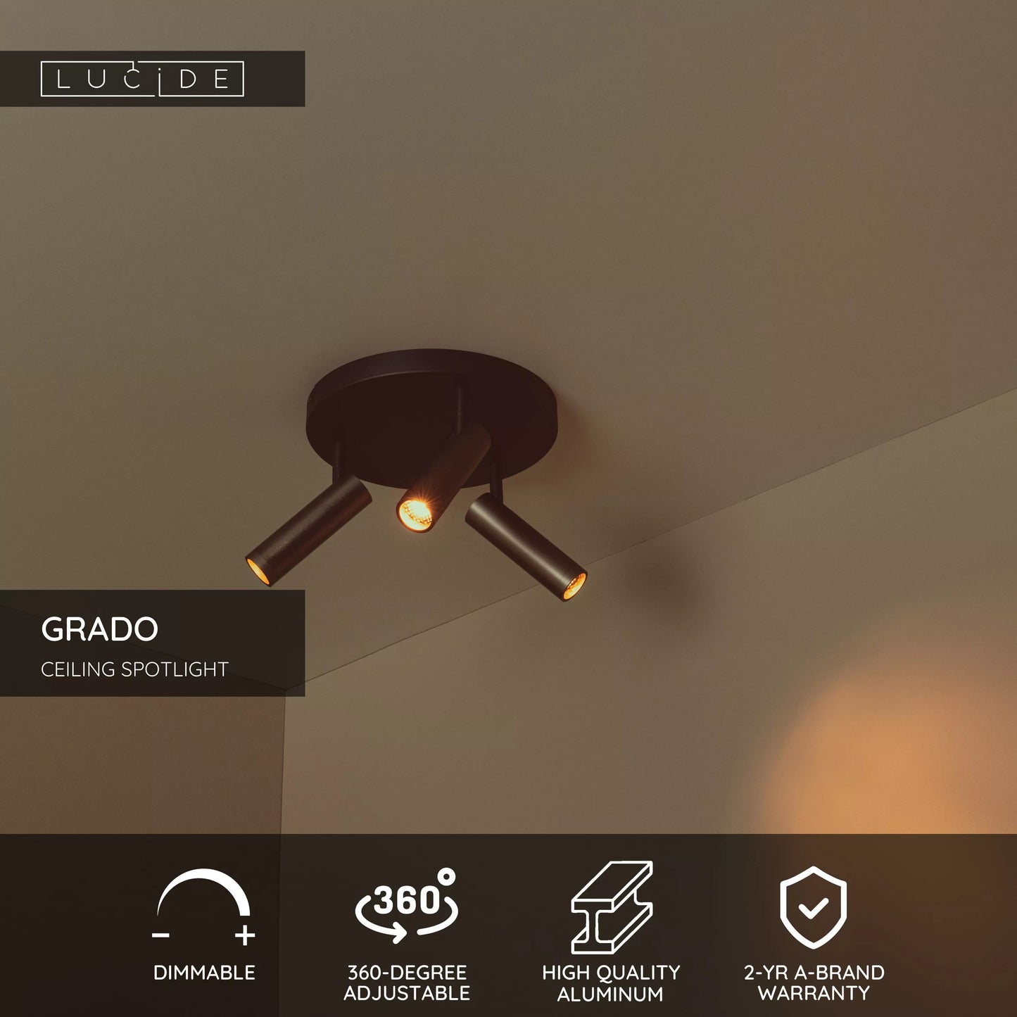 Lucide GRADO - Ceiling spotlight - Ø 25 cm - 3xGU10 (MR11) - Grey iron