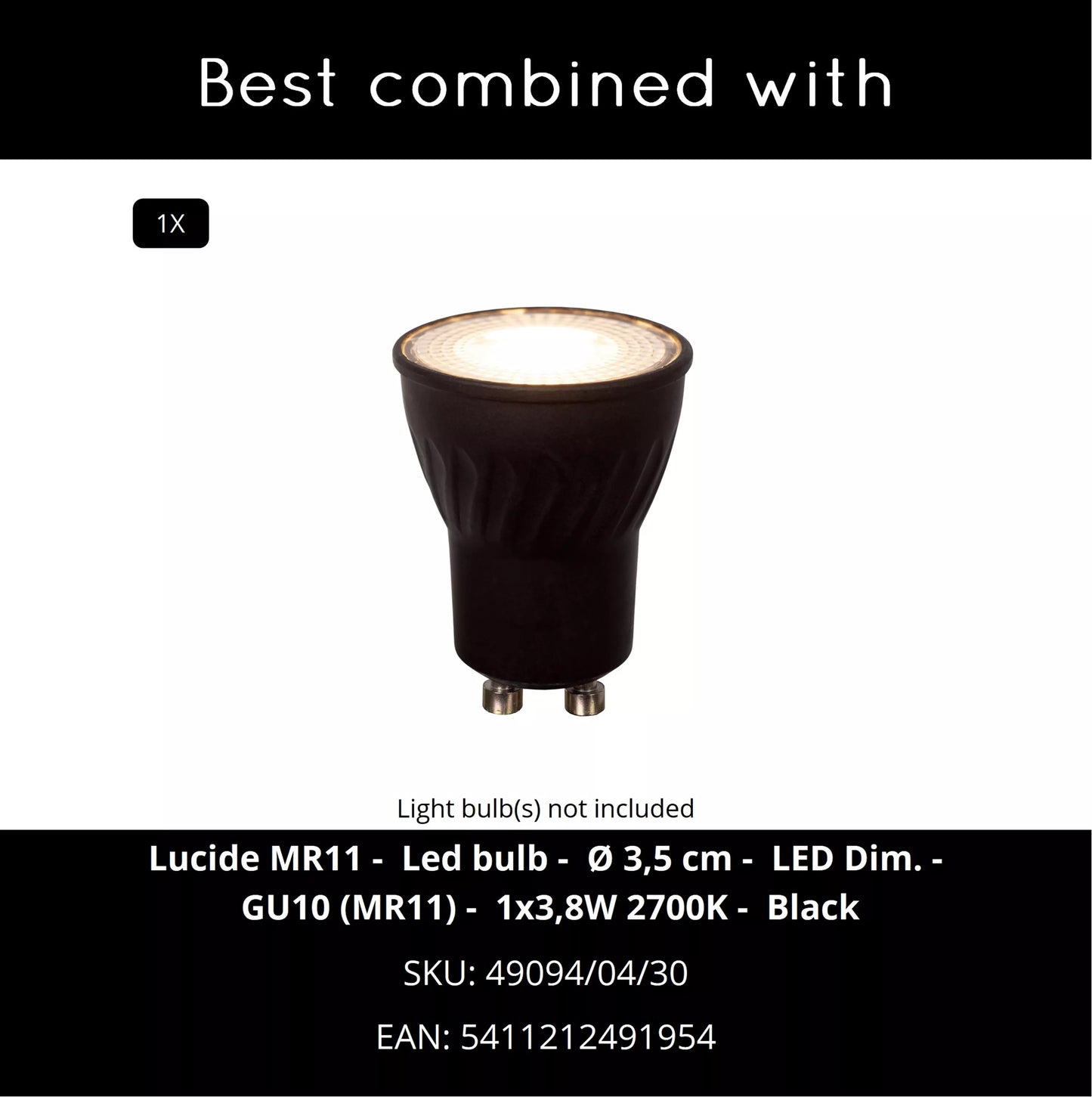 Lucide TRACK GRADO Track spot - 1-circuit Track lighting system - 1xGU10(MR11) - Black (Extension)