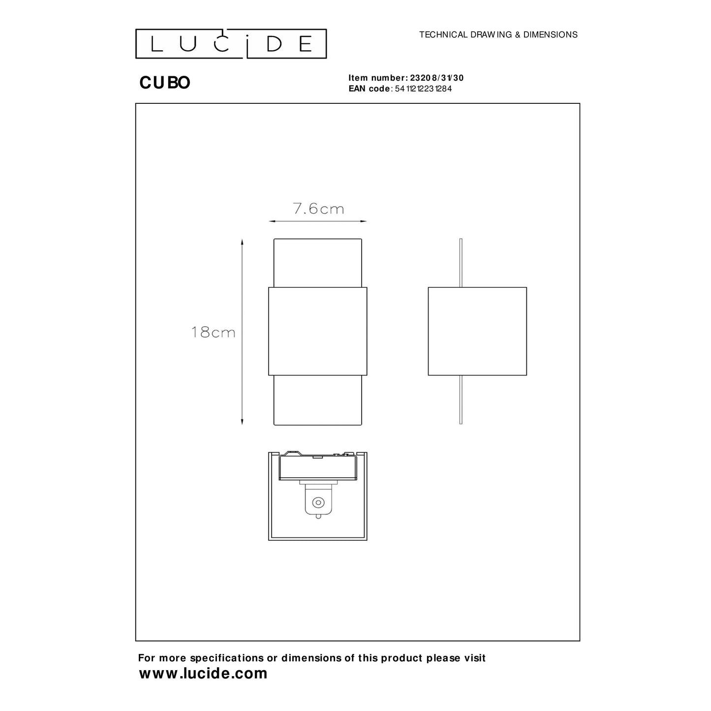 Lucide CUBO - Wall light - 1xG9 - Black
