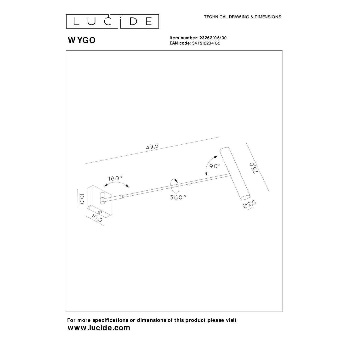 Lucide WYGO - Wall light - LED Dim. - 1x5W 2700K - Black