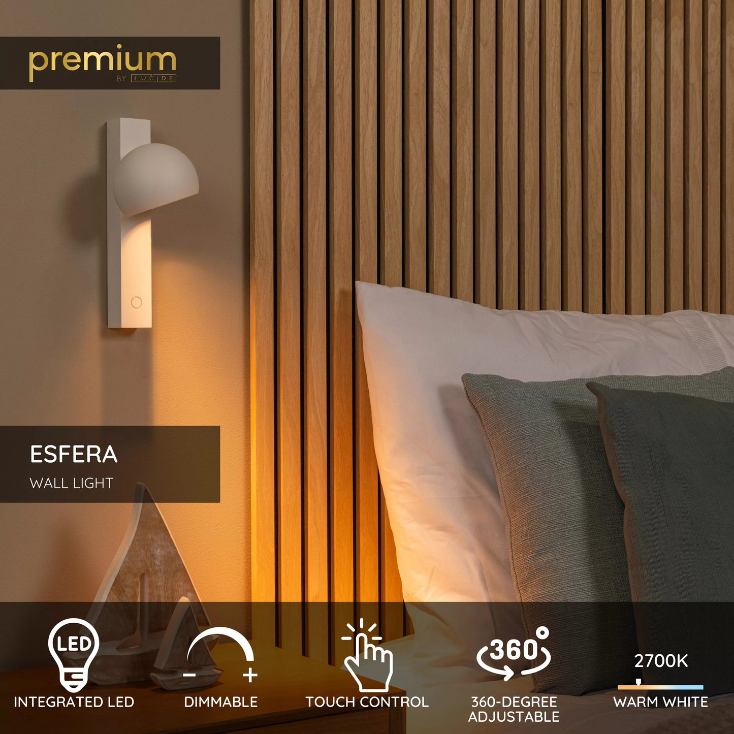 Lucide ESFERA - Wall light - LED Dim. - 1x9W 2700K - White | Premium