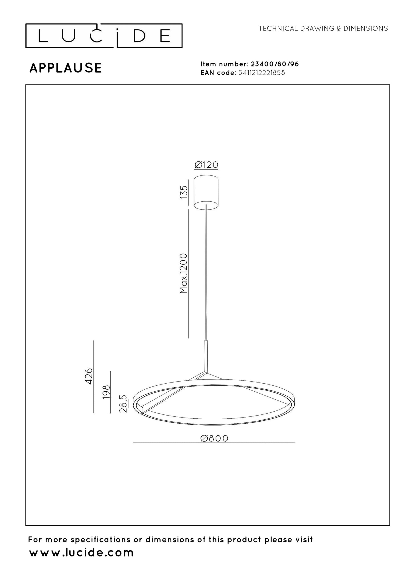 Lucide APPLAUSE - Pendant light - Ø 80 cm - LED Dim. - CCT - 1x50W 2700K/4000K - Hand Wave Sensor - Coffee | Premium