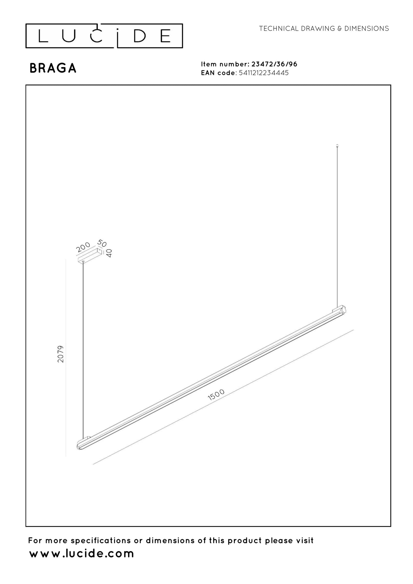 Lucide BRAGA - Hanging Lamp - LED Dimb. - CCT - 1x36W 2700K/4000K - Hand Motion Sensor - Coffee | Premium