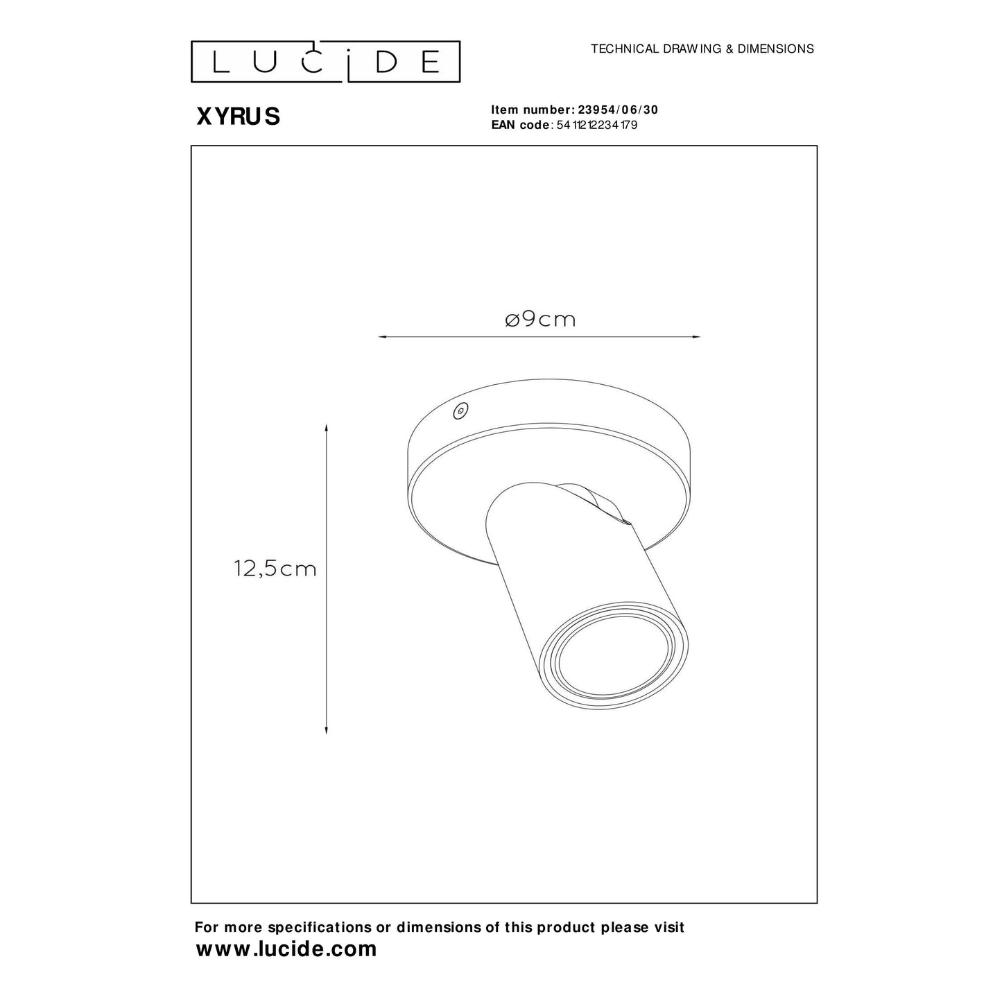 Lucide XYRUS - Ceiling spotlight - Ø 9 cm - LED Dim to warm - GU10 - 1x5W 2200K/3000K - Black