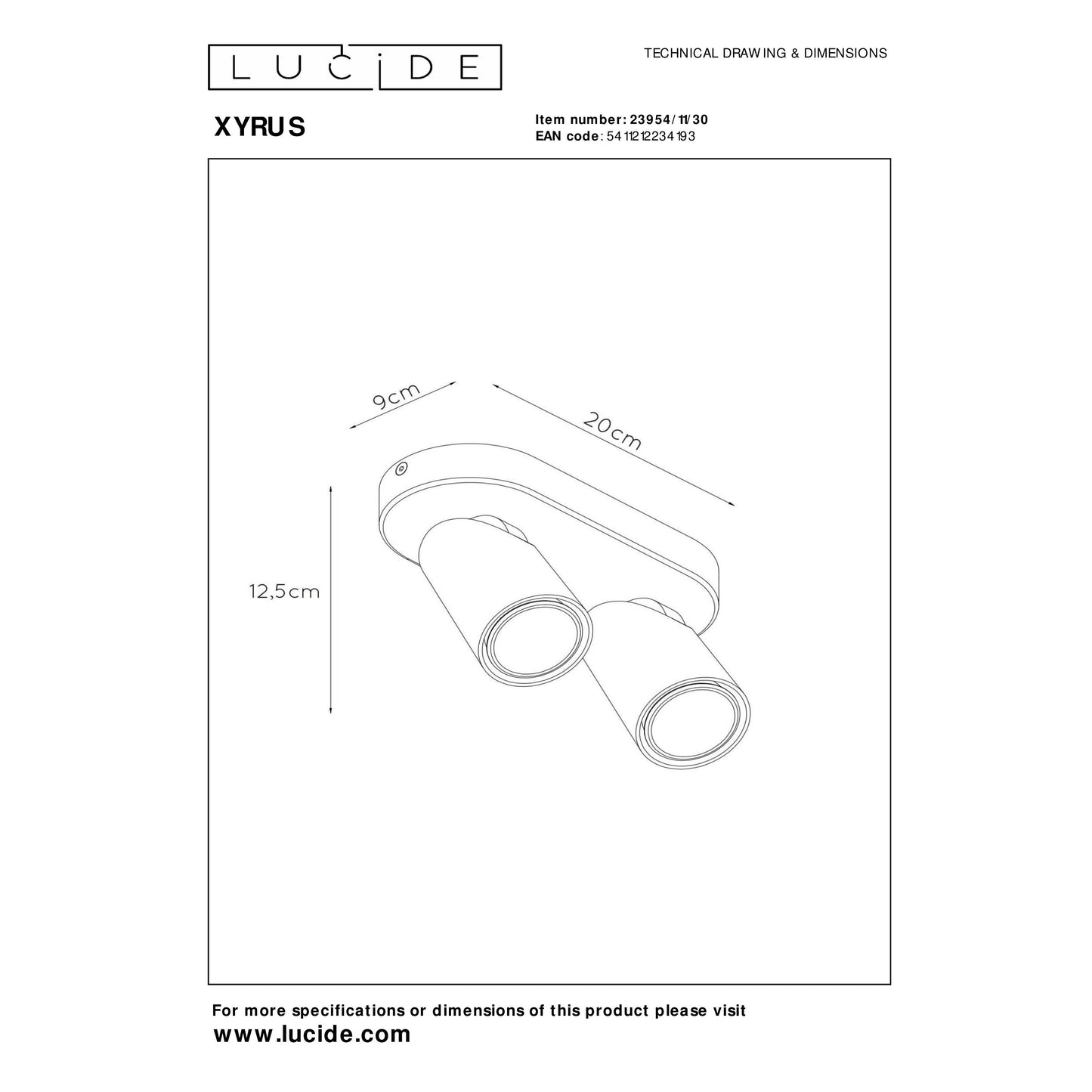 Lucide XYRUS - Ceiling spotlight - LED Dim to warm - GU10 - 2x5W 2200K/3000K - Black