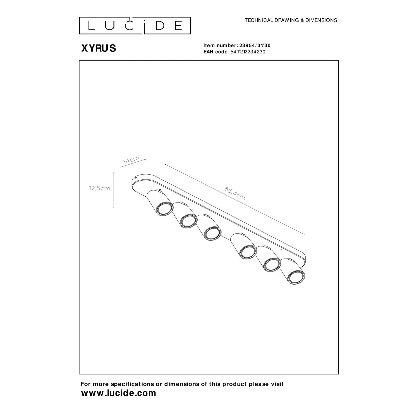 Lucide XYRUS - Ceiling spotlight - LED Dim to warm - GU10 - 6x5W 2200K/3000K - Black