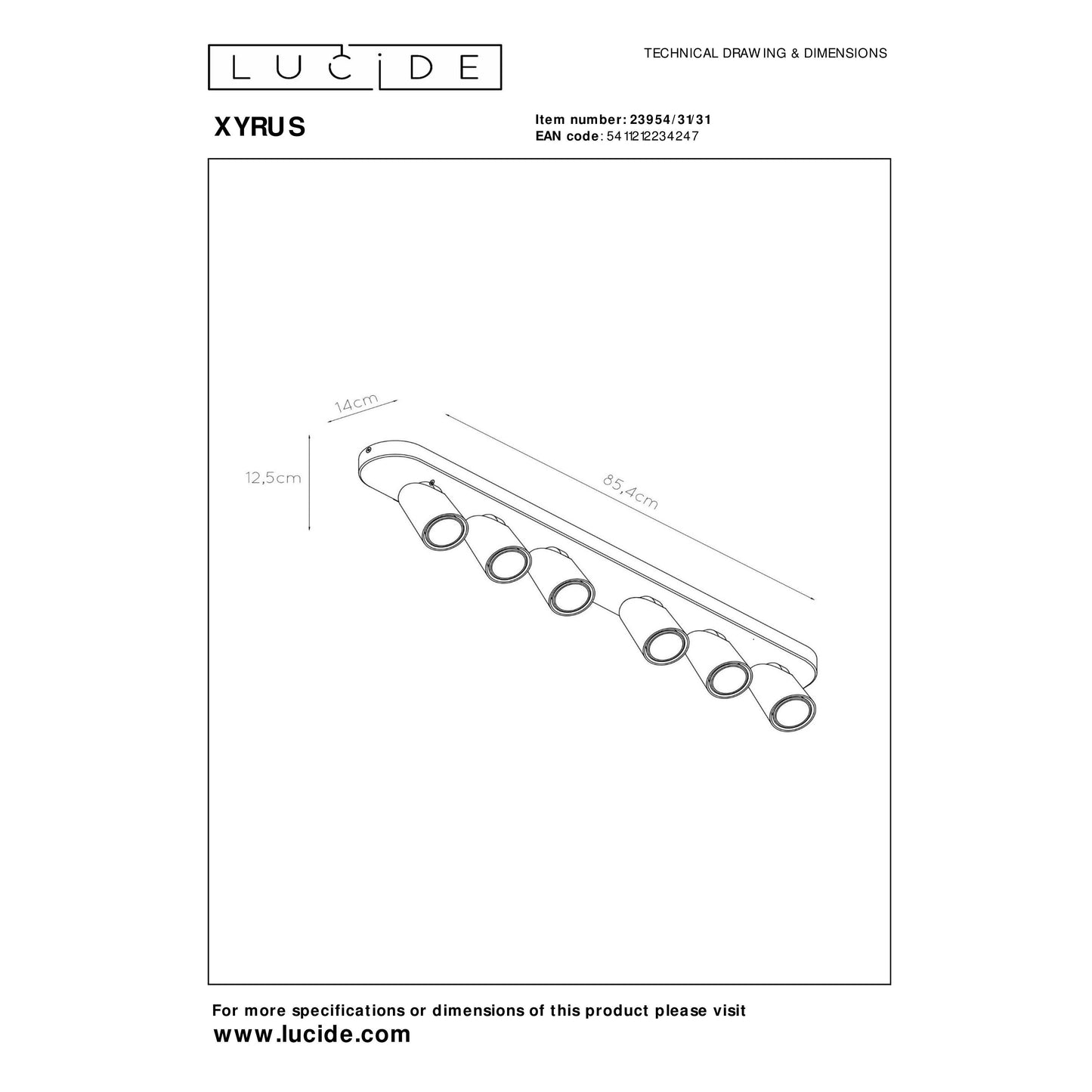 Lucide XYRUS - Ceiling spotlight - LED Dim to warm - GU10 - 6x5W 2200K/3000K - White