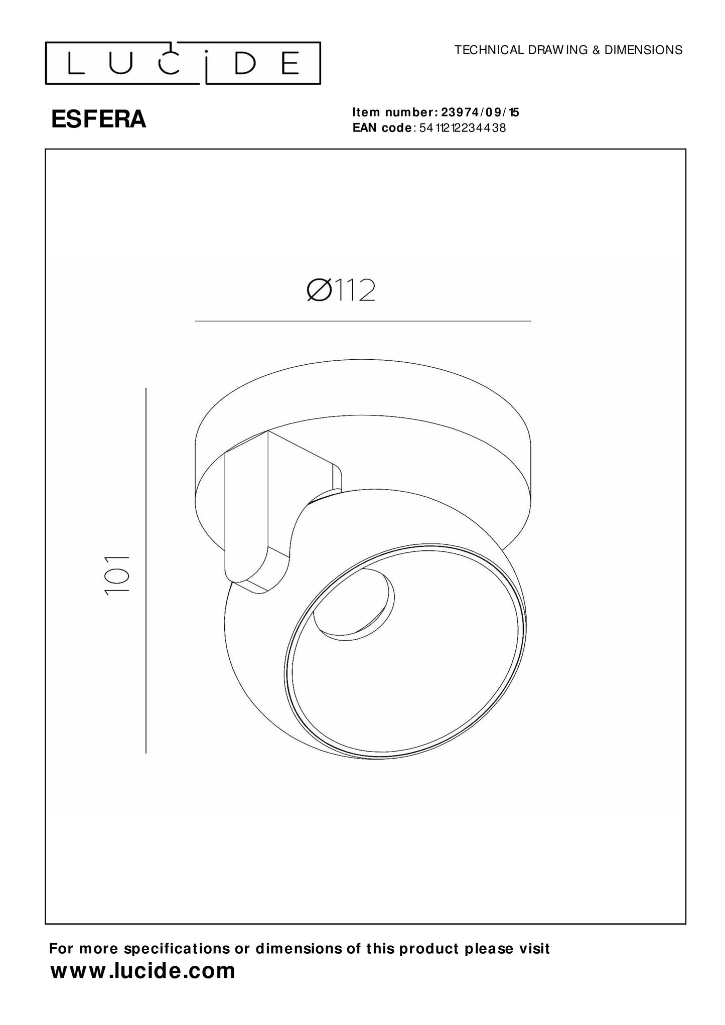 Lucide ESFERA - Ceiling spotlight - Ø 11,2 cm - LED Dim. - 1x10W 2700K - Grey iron