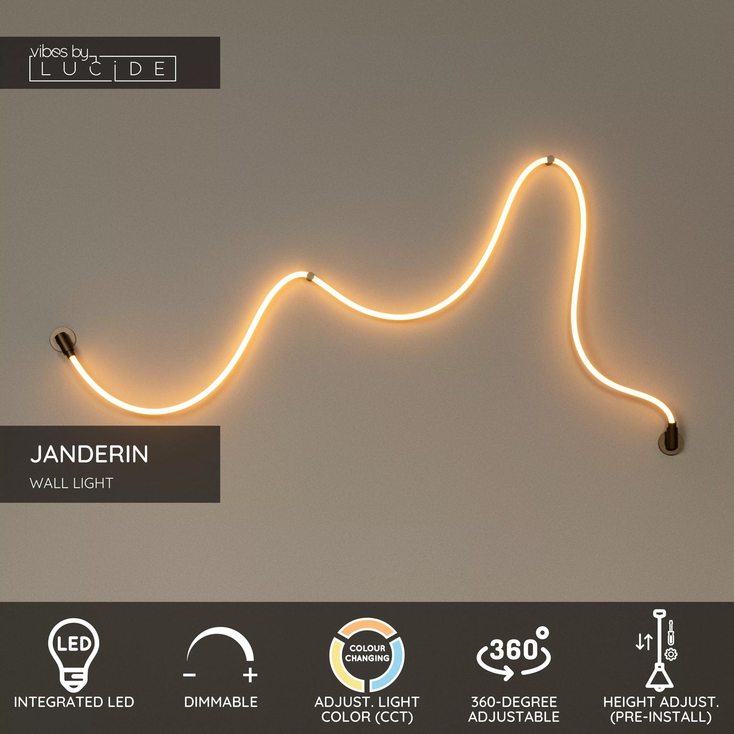 Lucide JANDERIN - Wall light - LED Dim. - CCT - 1x48W 2200K/3300K - Hand Wave Sensor - Champagne Color | Vibes