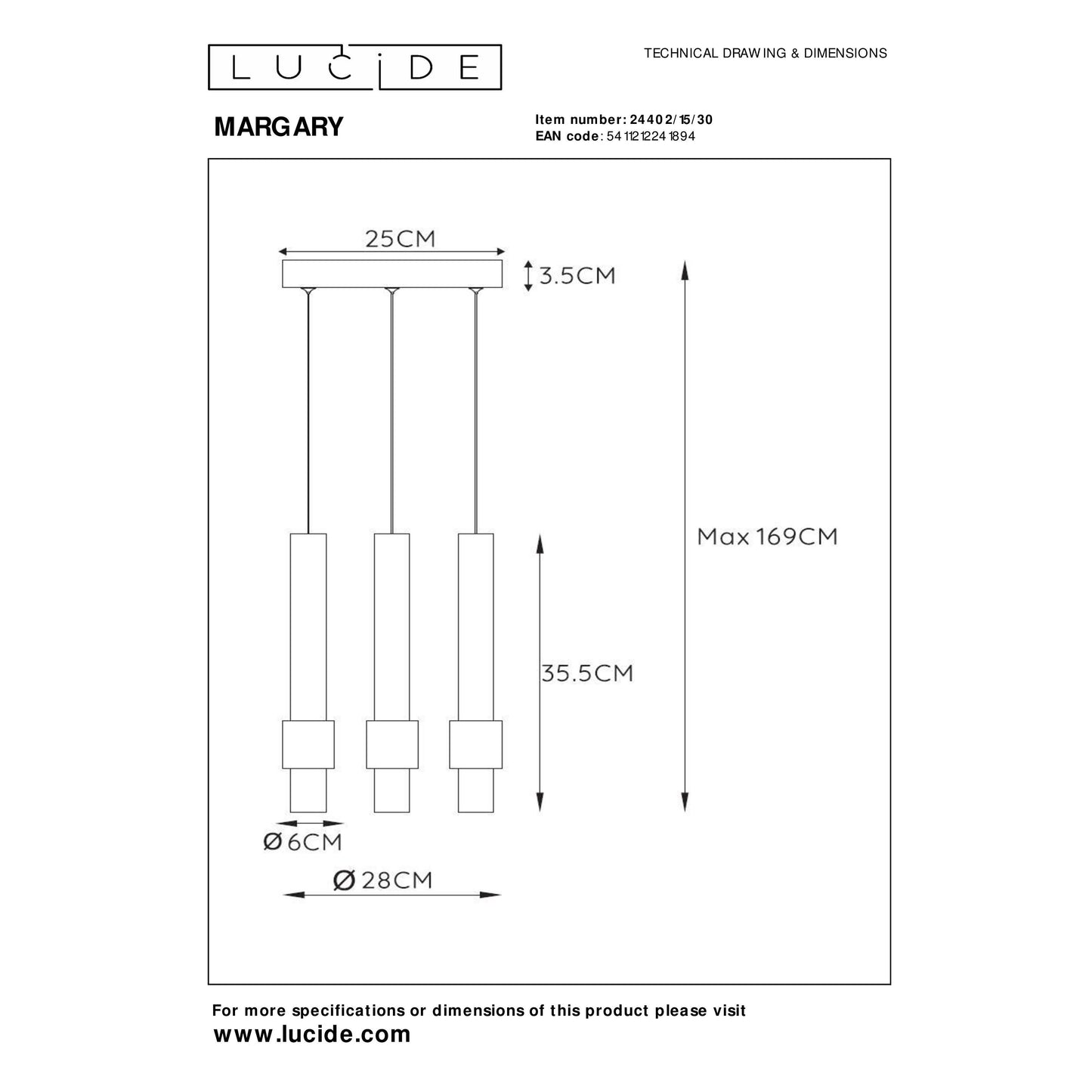 Lucide MARGARY - Pendant light - Ø 28 cm - LED Dim. - 3x4W 2700K - Black