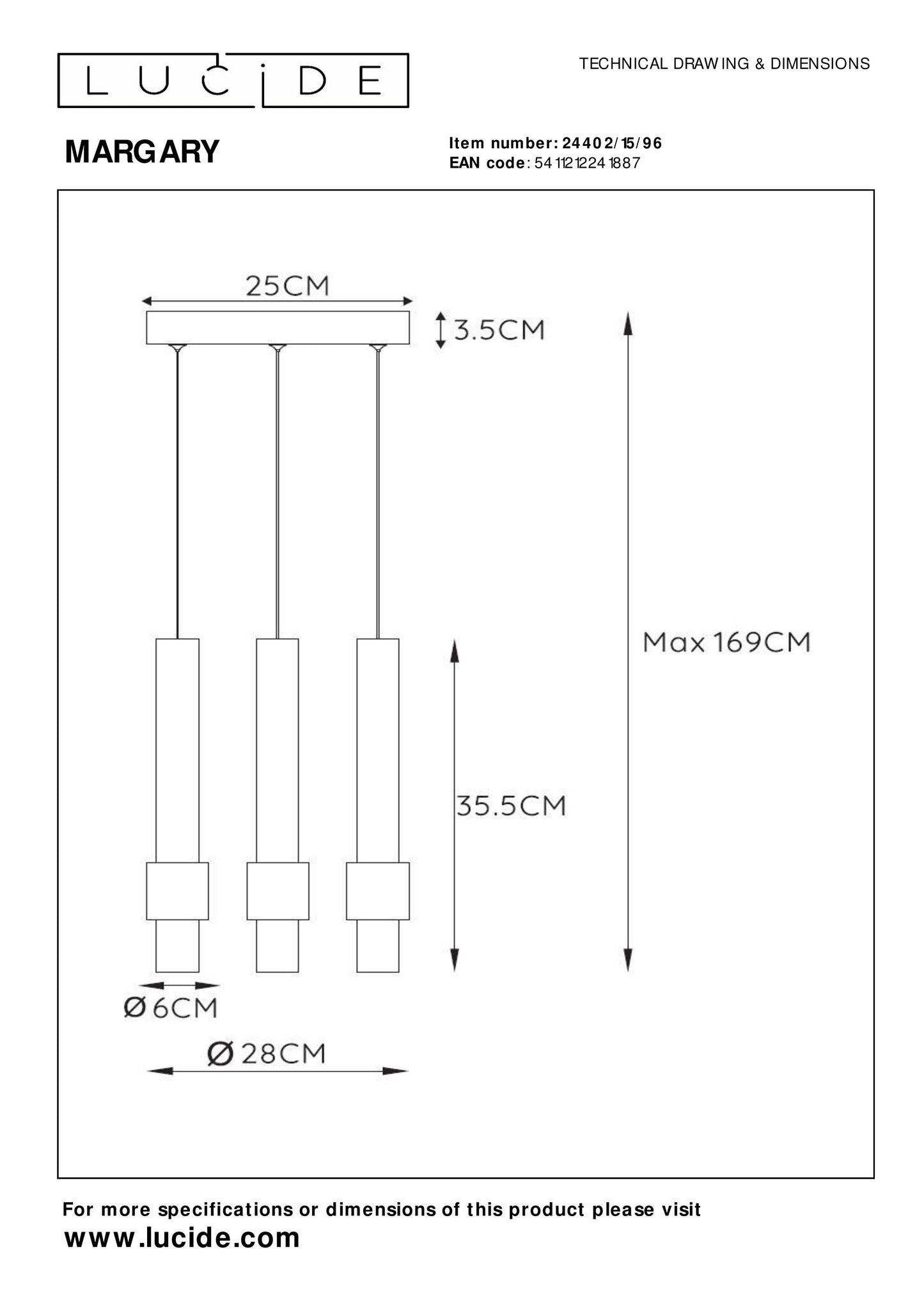 Lucide MARGARY - Pendant light - Ø 28 cm - LED Dim. - 3x4W 2700K - Coffee