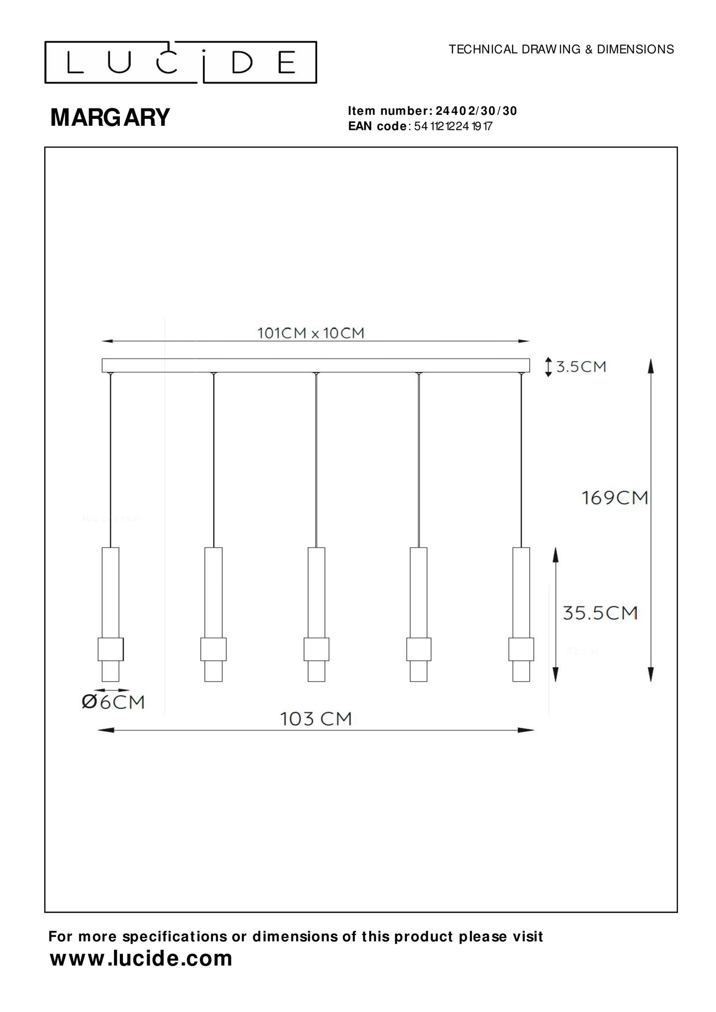 Lucide MARGARY - Pendant light - LED Dim. - 5x4,2W 2700K - Black