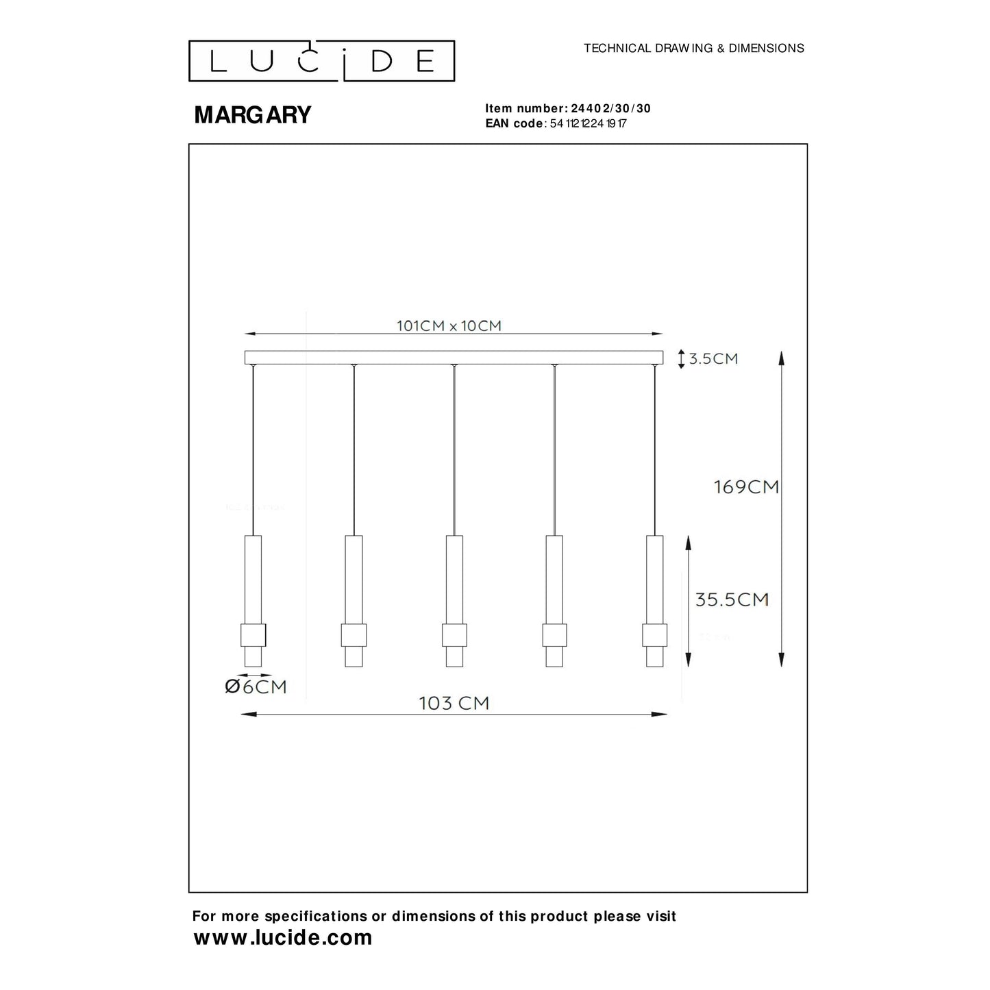 Lucide MARGARY - Pendant light - LED Dim. - 5x4,2W 2700K - Black