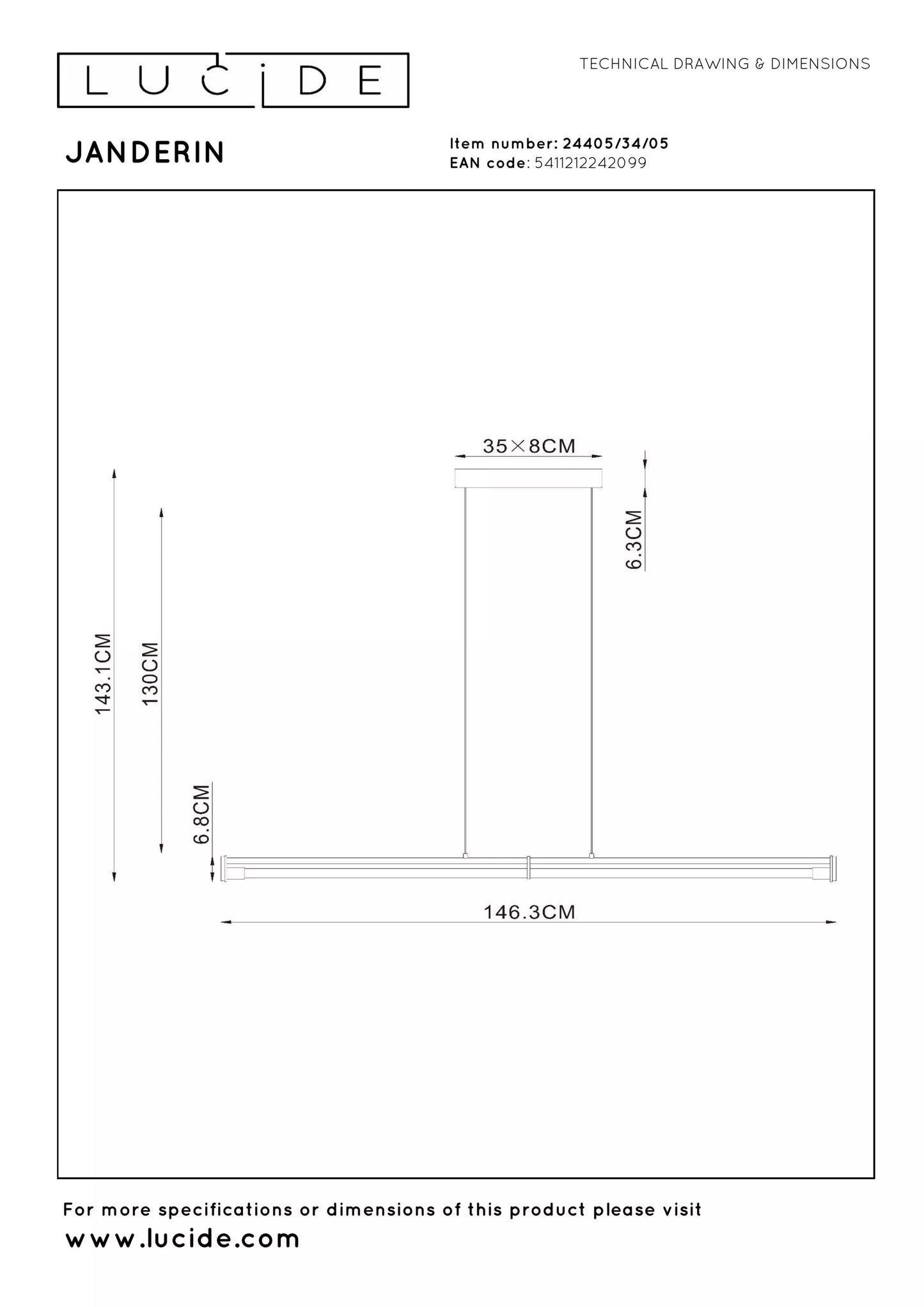 Lucide JANDERIN - Pendant light - LED Dim. - CCT - 2x16,5W 2200K/3300K - Hand Wave Sensor - Champagne Color | Vibes