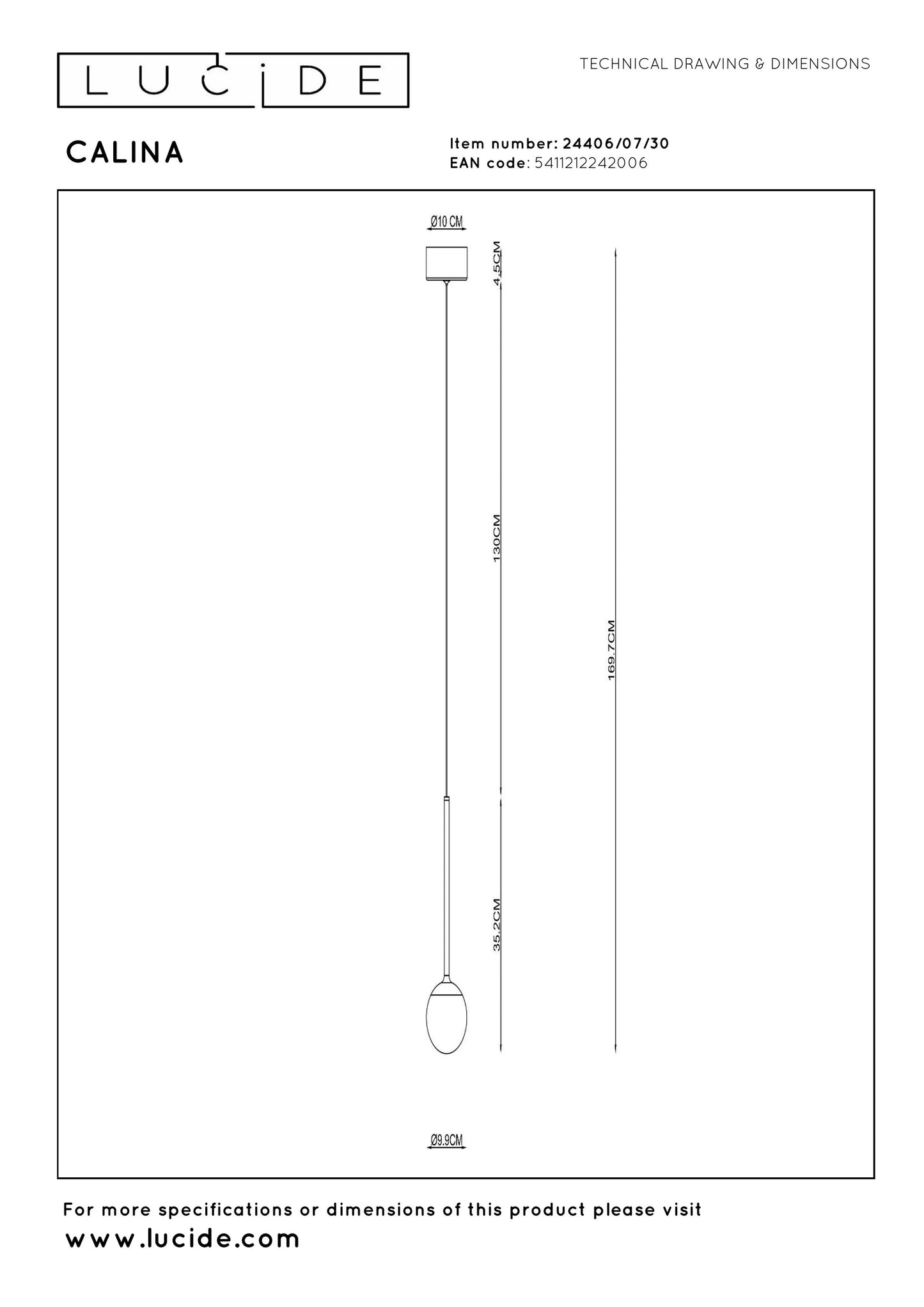 Lucide CALINA - Pendant light - Ø 9,9 cm - LED Dim. - CCT - 1x7W 2200K/3300K - With replaceable LED module - Black | Premium