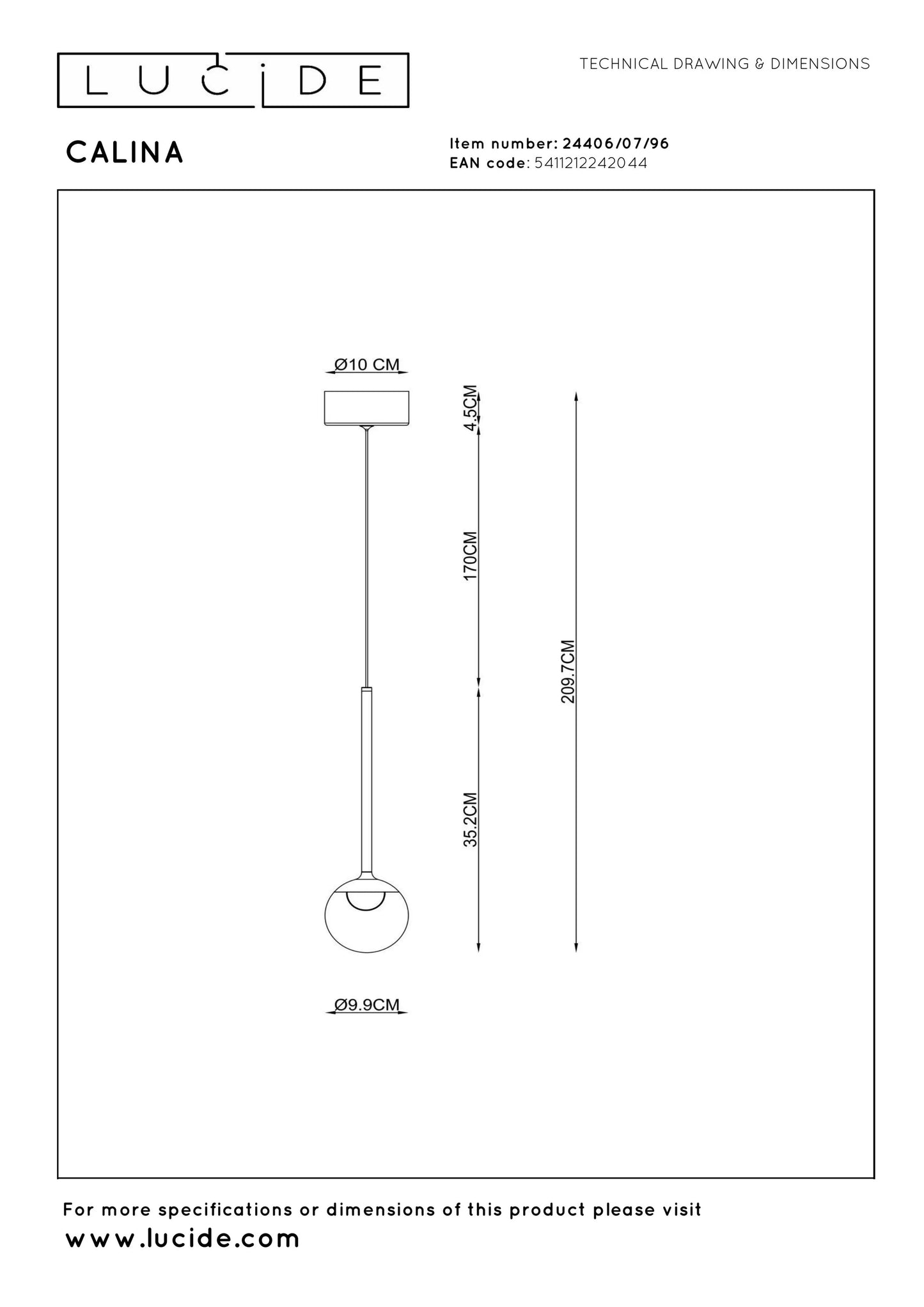 Lucide CALINA - Pendant light - Ø 9,9 cm - LED Dim. - CCT - 1x7W 2200K/3300K - With replaceable LED module - Coffee | Premium