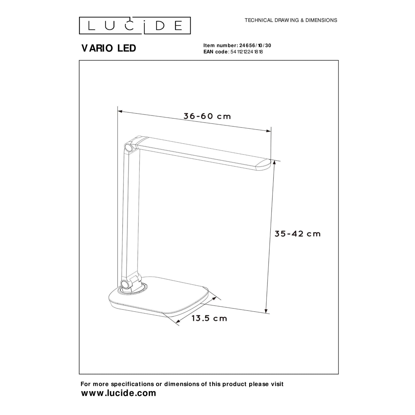 Lucide VARIO LED - Desk lamp - LED Dim. - 1x8W 2700K/6500K - Black