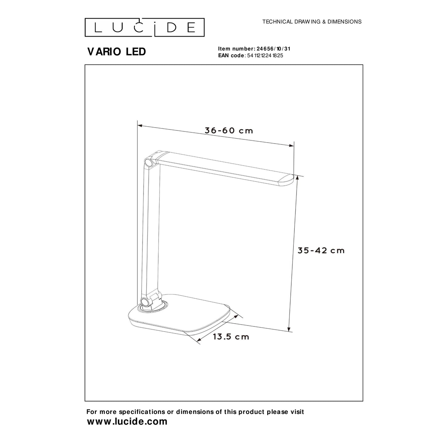 Lucide VARIO LED - Desk lamp - LED Dim to warm - 1x8W 2700K/6500K - White