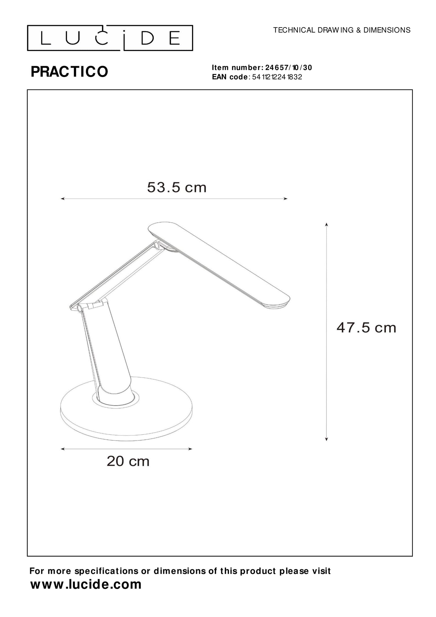 Lucide PRACTICO - Desk lamp - LED Dim. - 1x10W 2700K/6000K - With USB charging point - Black