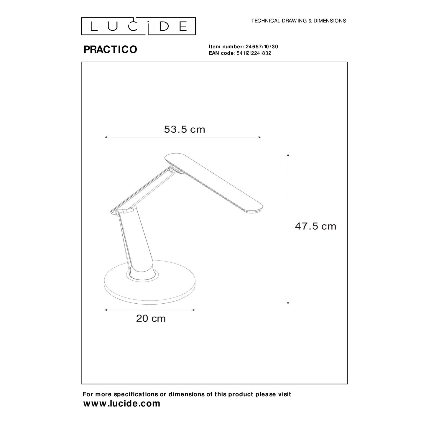 Lucide PRACTICO - Desk lamp - LED Dim. - 1x10W 2700K/6000K - With USB charging point - Black