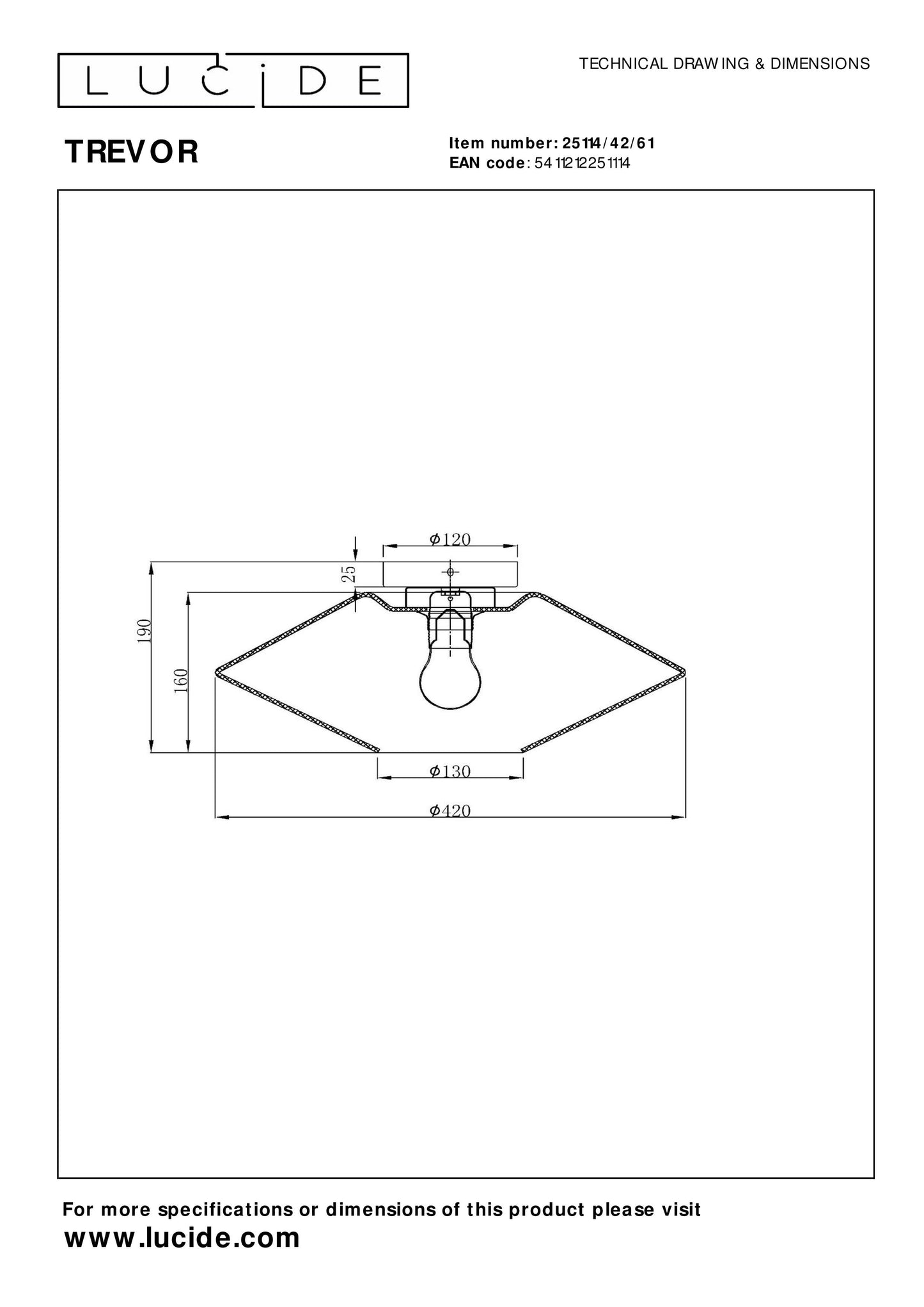 Lucide TREVOR - Flush ceiling light - Ø 42 cm - 1xE27 - Opal