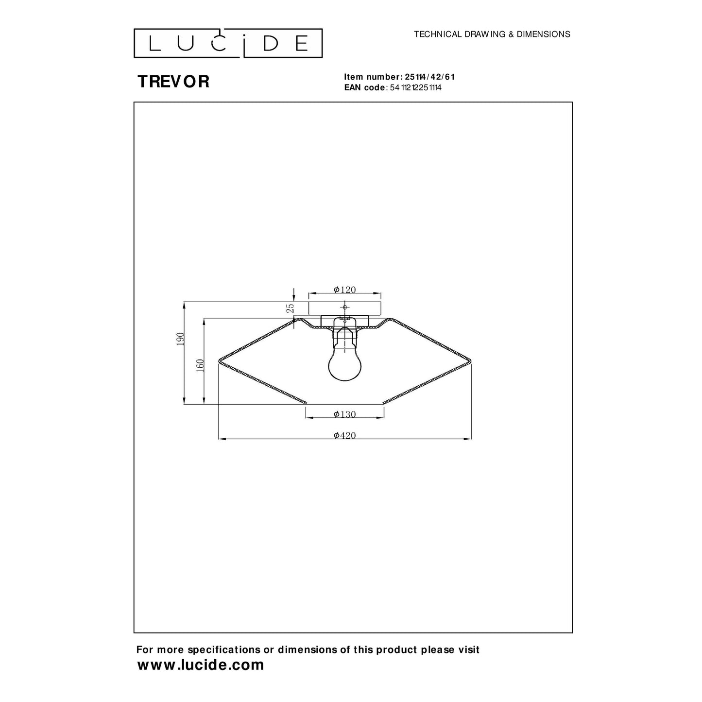 Lucide TREVOR - Flush ceiling light - Ø 42 cm - 1xE27 - Opal