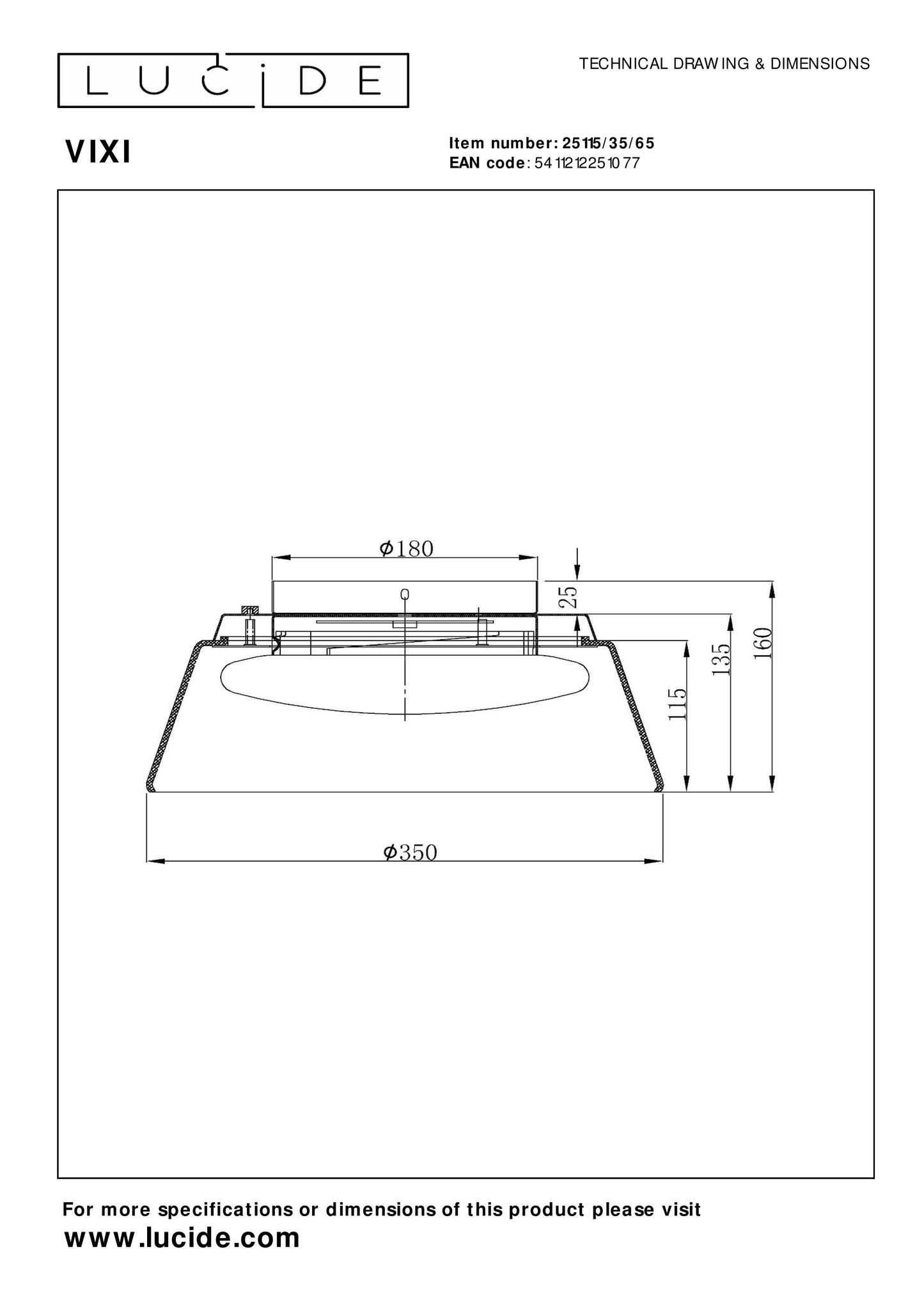 Lucide VIXI - Flush ceiling light - Ø 35 cm - LED Dim. - 1x17,6W 2900K - Smoke Grey