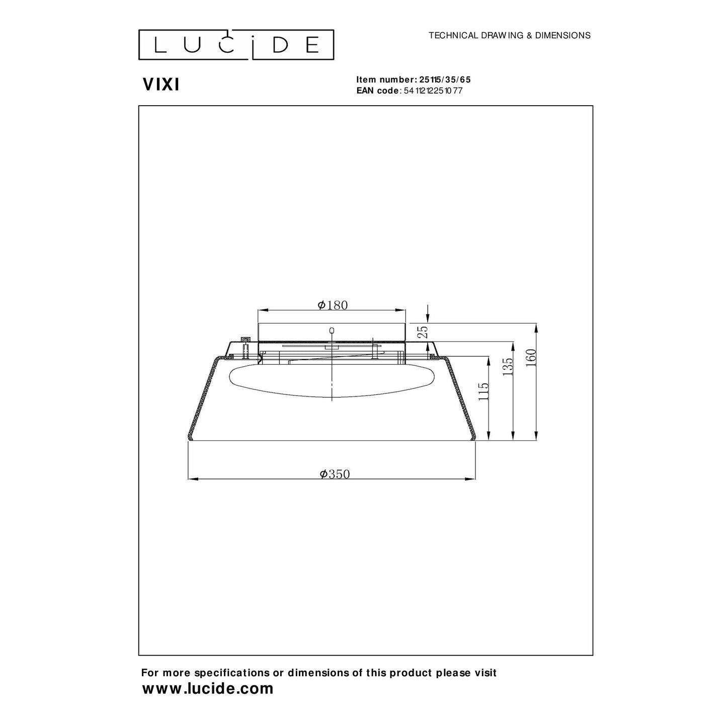 Lucide VIXI - Flush ceiling light - Ø 35 cm - LED Dim. - 1x17,6W 2900K - Smoke Grey