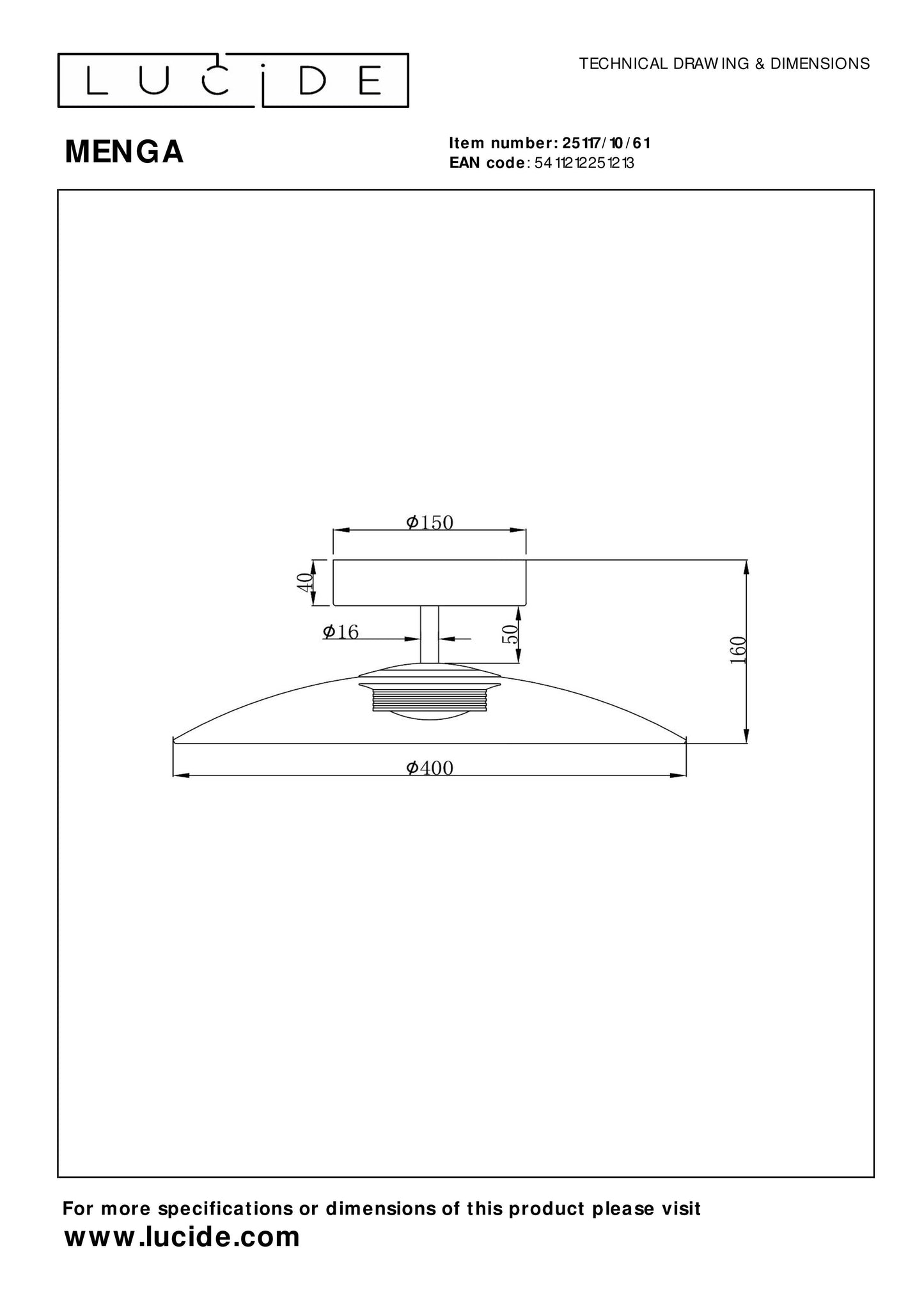 Lucide MENGA - Flush ceiling light - Ø 40 cm - LED Dim. - 1x10W 2700K - Opal