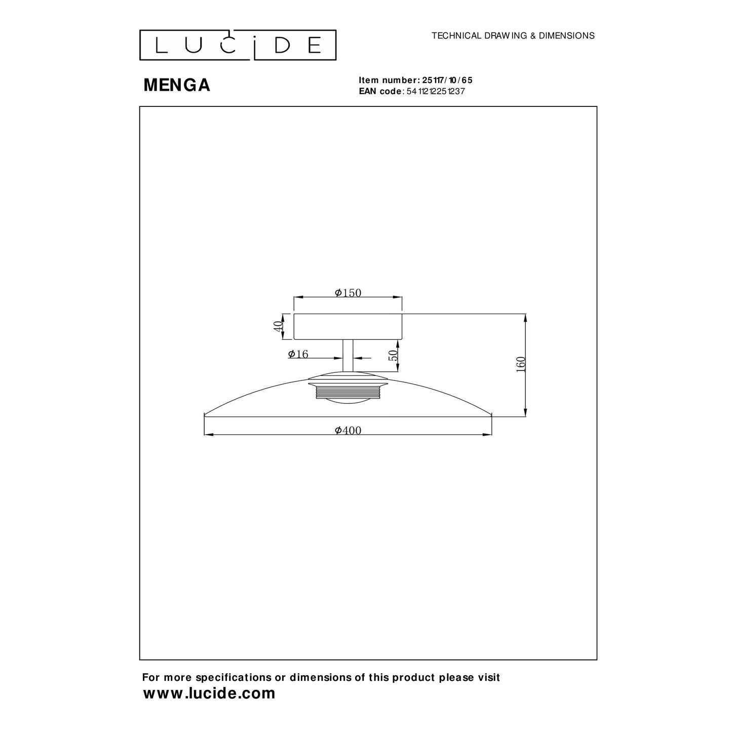 Lucide MENGA - Flush ceiling light - Ø 40 cm - LED Dim. - 1x12W 2700K - Smoke Grey