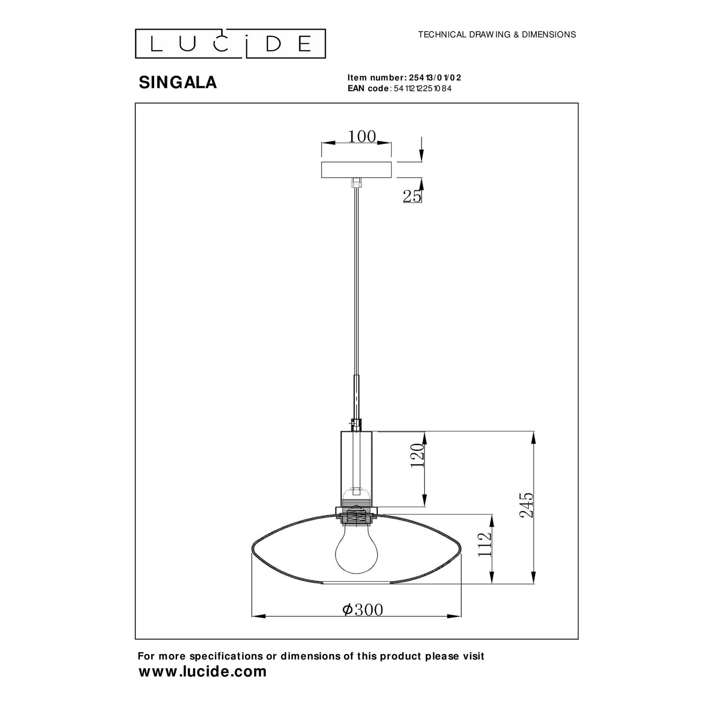 Lucide SINGALA - Pendant light - Ø 30 cm - 1xE27 - Matt Gold / Brass