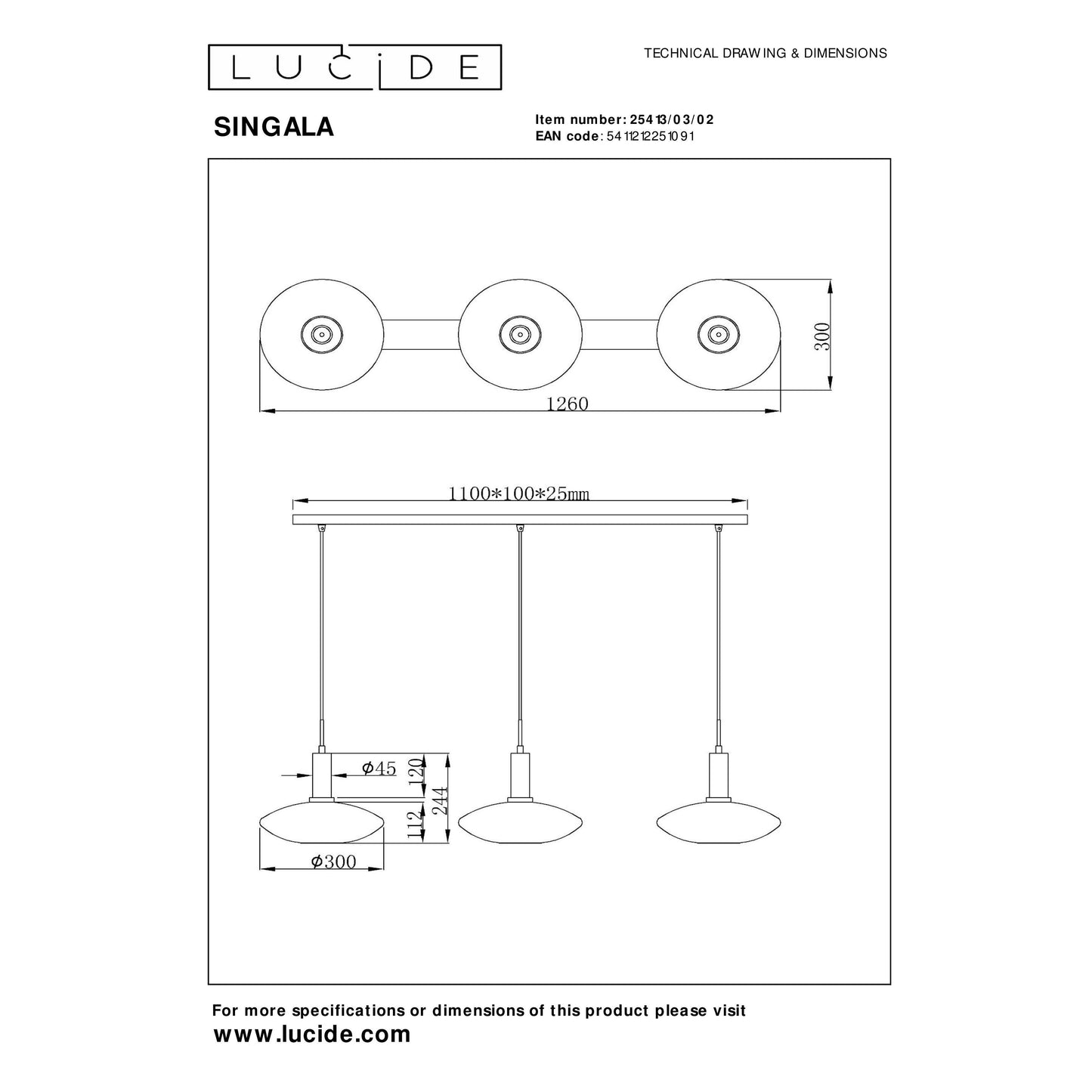 Lucide SINGALA - Pendant light - 3xE27 - Matt Gold / Brass