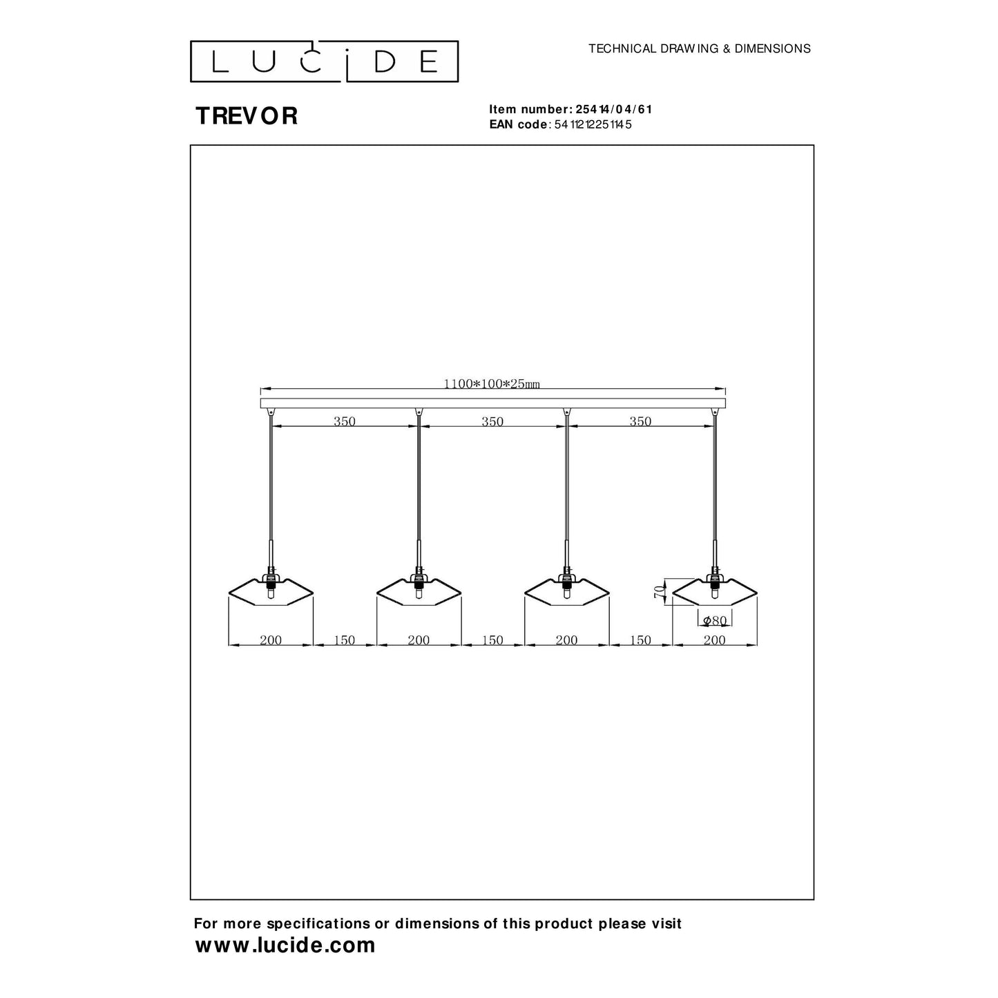 Lucide TREVOR - Pendant light - 4xG9 - Opal