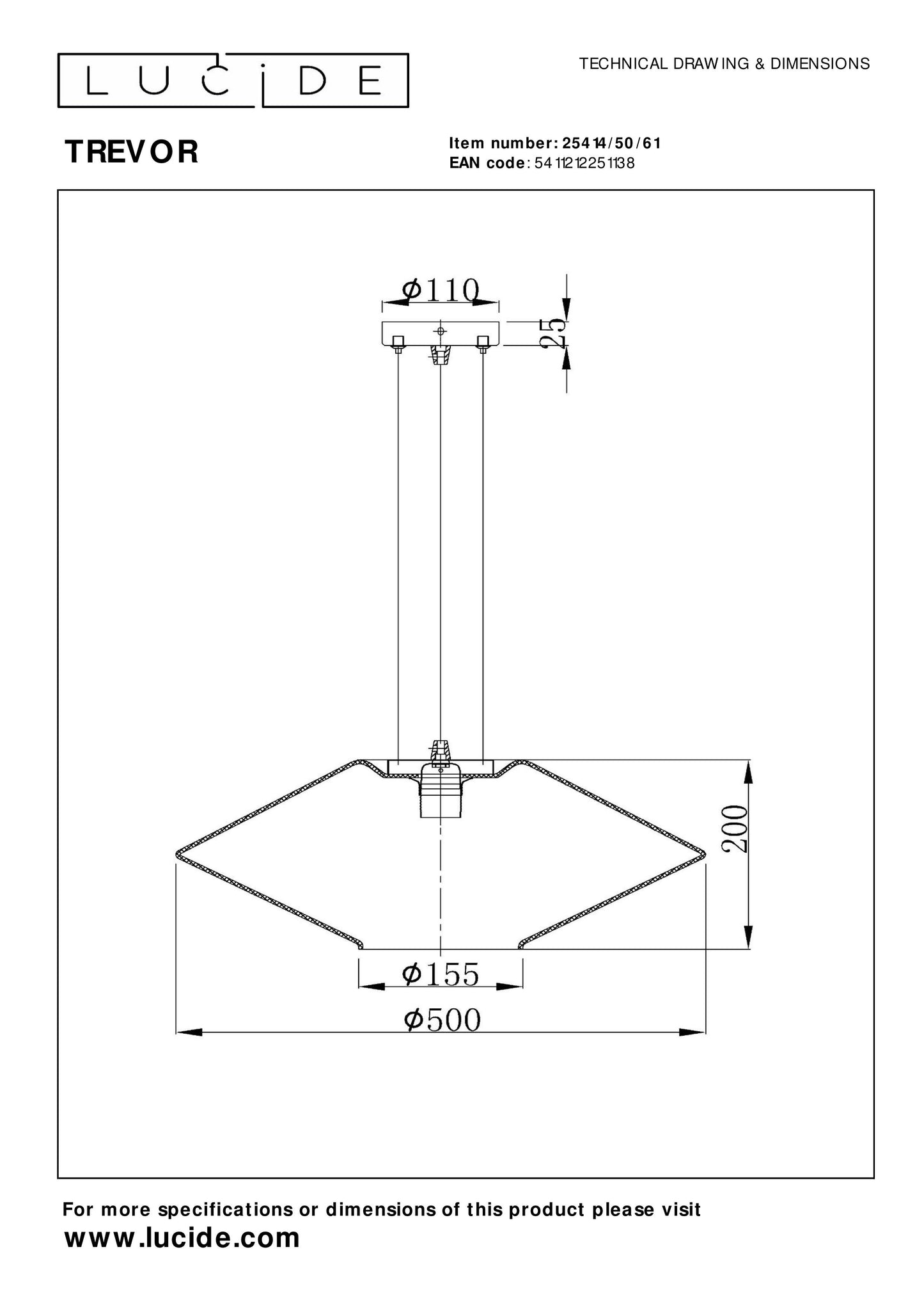 Lucide TREVOR - Pendant light - Ø 50 cm - 1xE27 - Opal