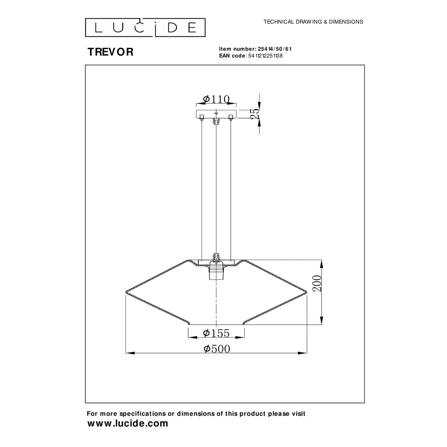 Lucide TREVOR - Pendant light - Ø 50 cm - 1xE27 - Opal