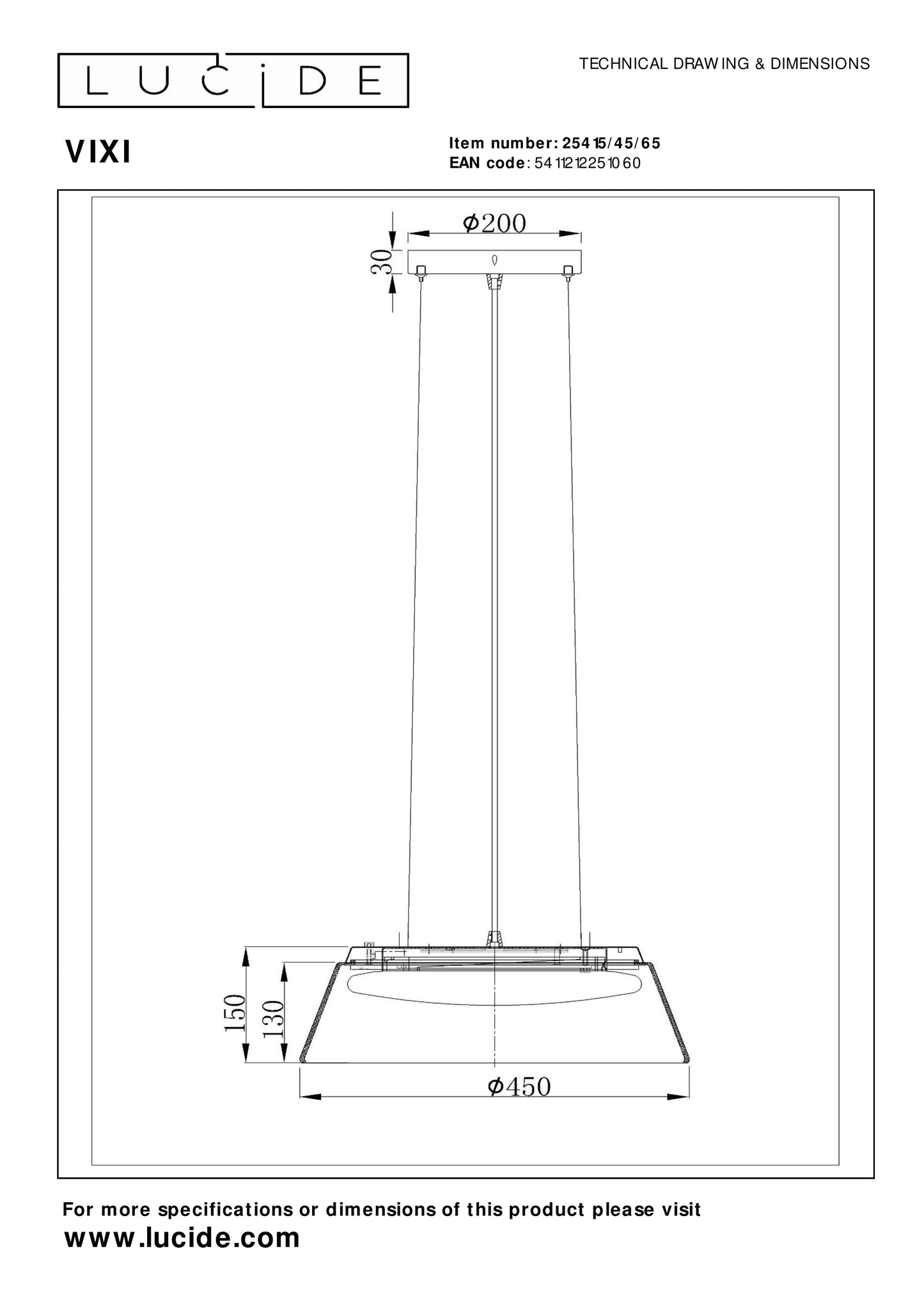 Lucide VIXI - Pendant light - Ø 45 cm - LED - 1x22,6W 2900K - Smoke Grey