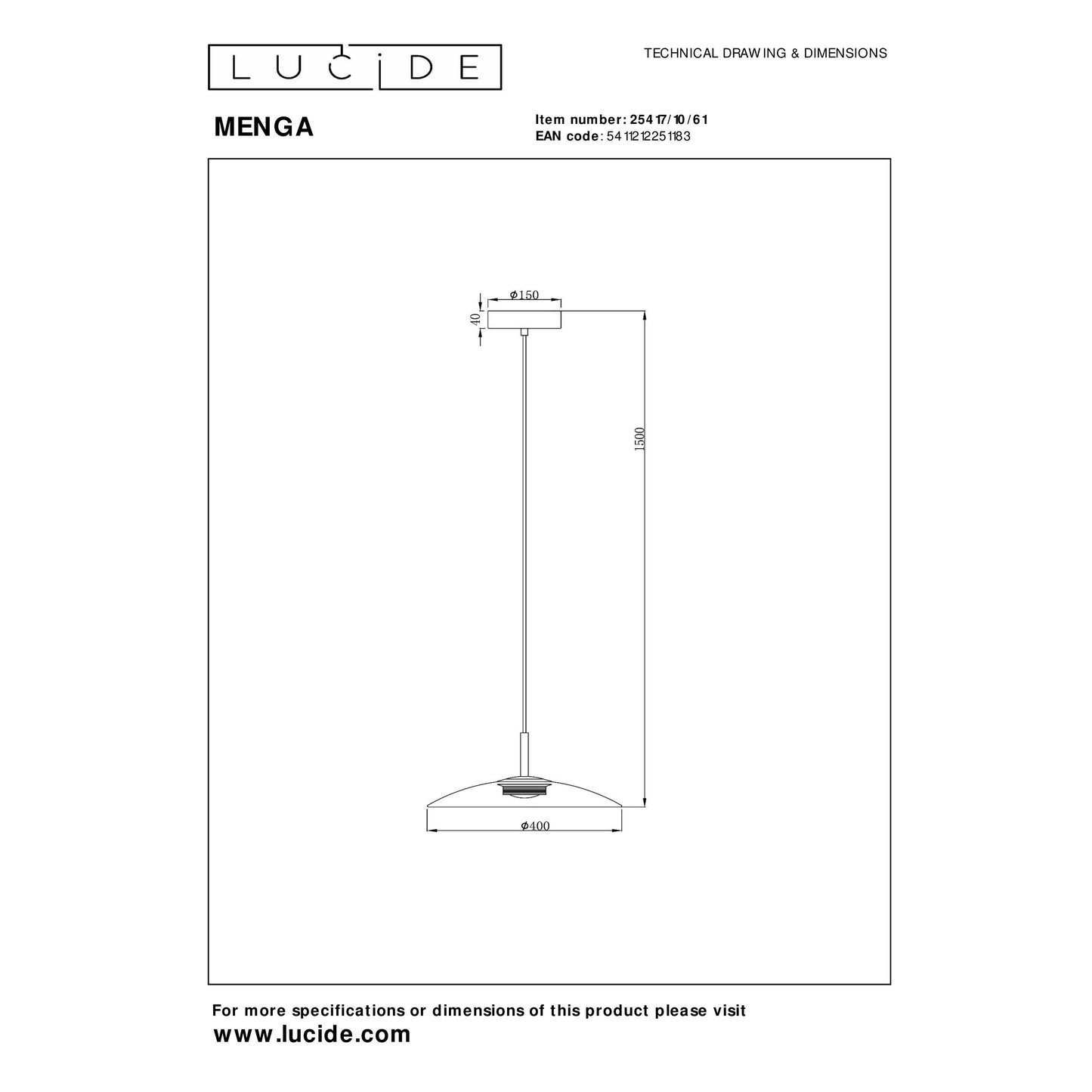 Lucide MENGA - Pendant light - Ø 40 cm - LED Dim. - 1x12W 2700K - Opal