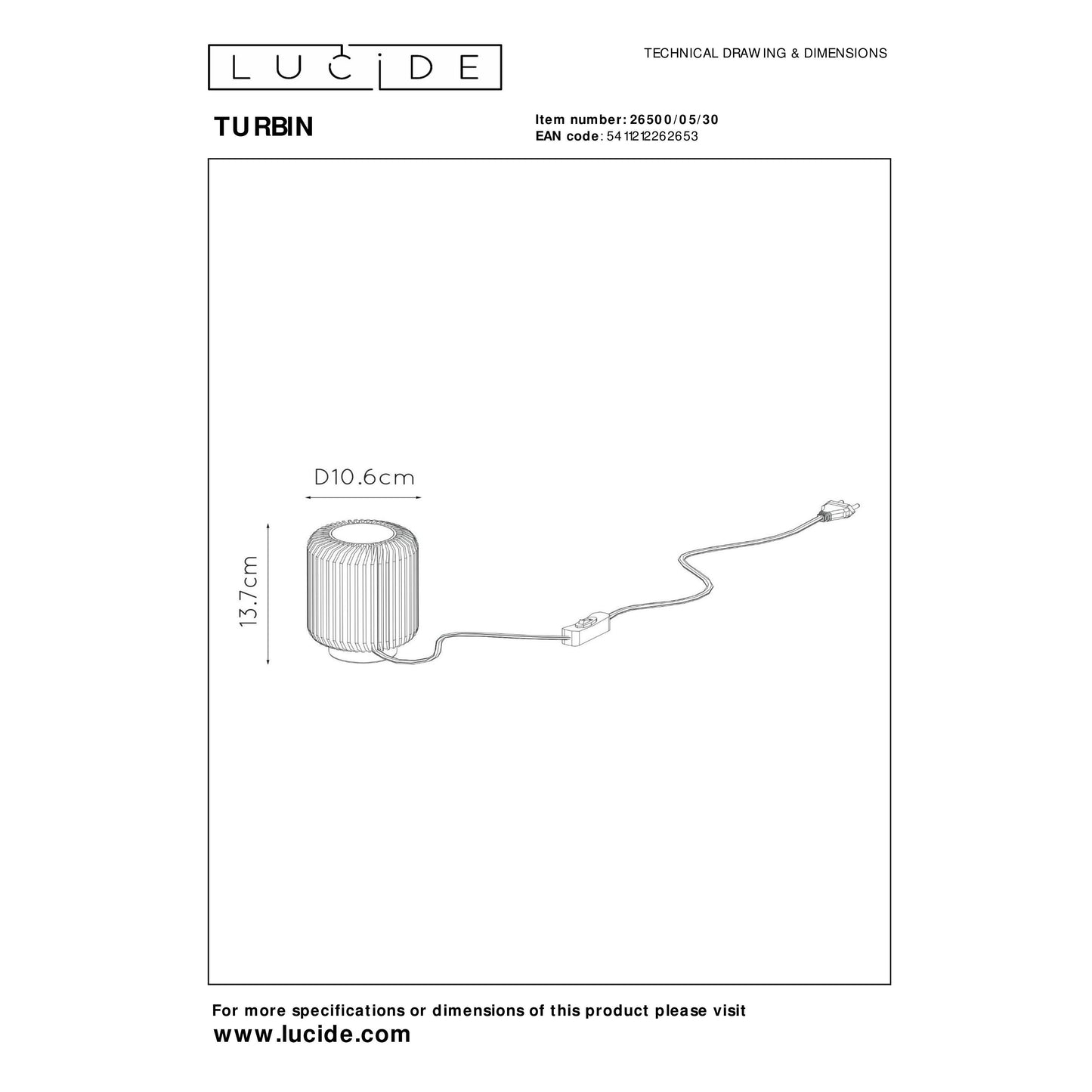 Lucide TURBIN - Table lamp - Ø 10,6 cm - LED - 1x5W 3000K - Black