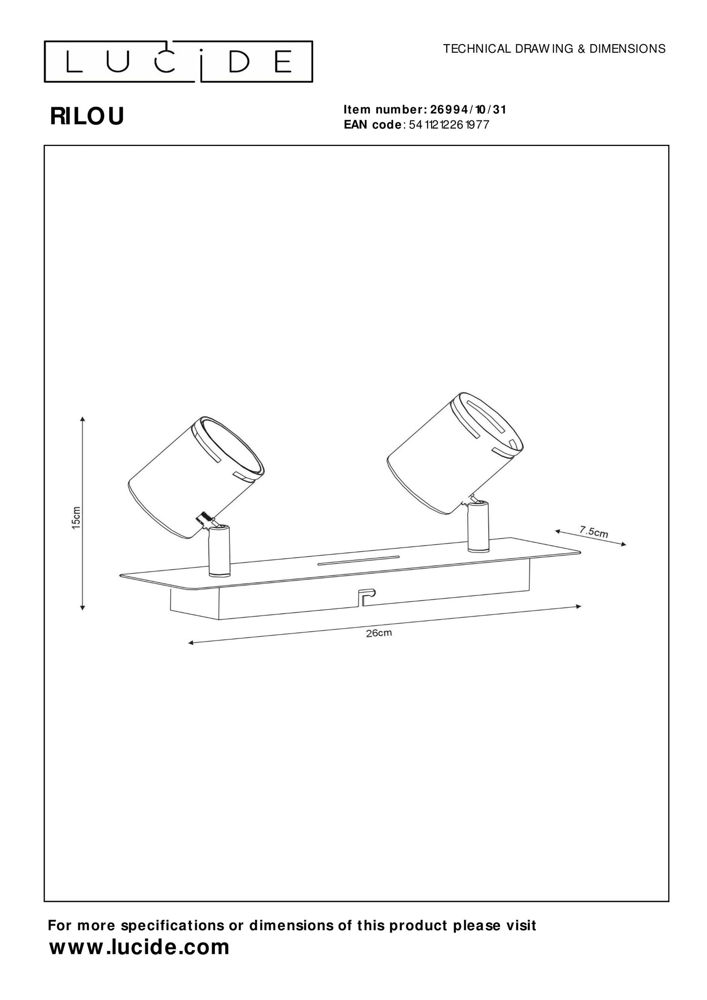 Lucide RILOU - Ceiling spotlight - LED Dim. - GU10 - 2x5W 3000K - White